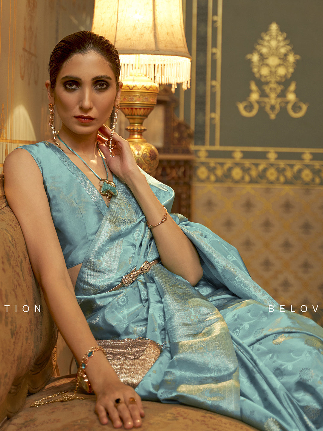 Silk Blend Blue Woven Design Handloom Saree With Blouse