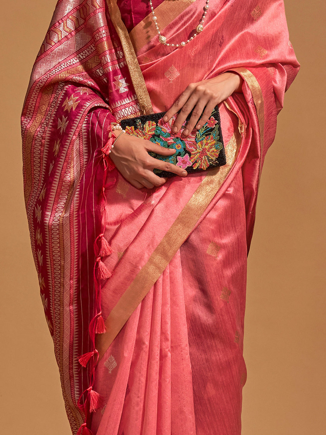 Silk Blend Pink Woven Design Designer Saree With Blouse