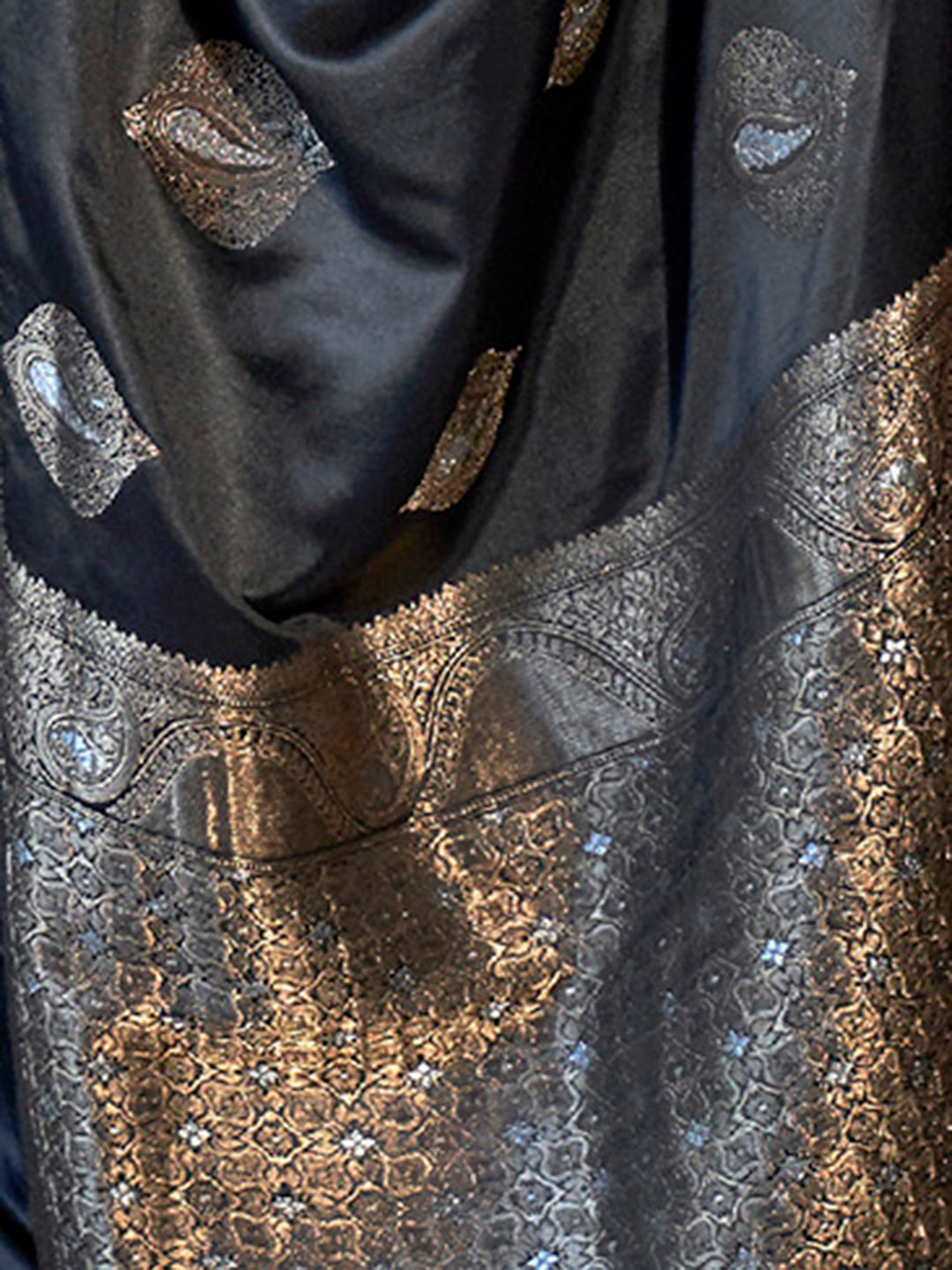 Silk Blend Black Woven Design Designer Saree With Blouse