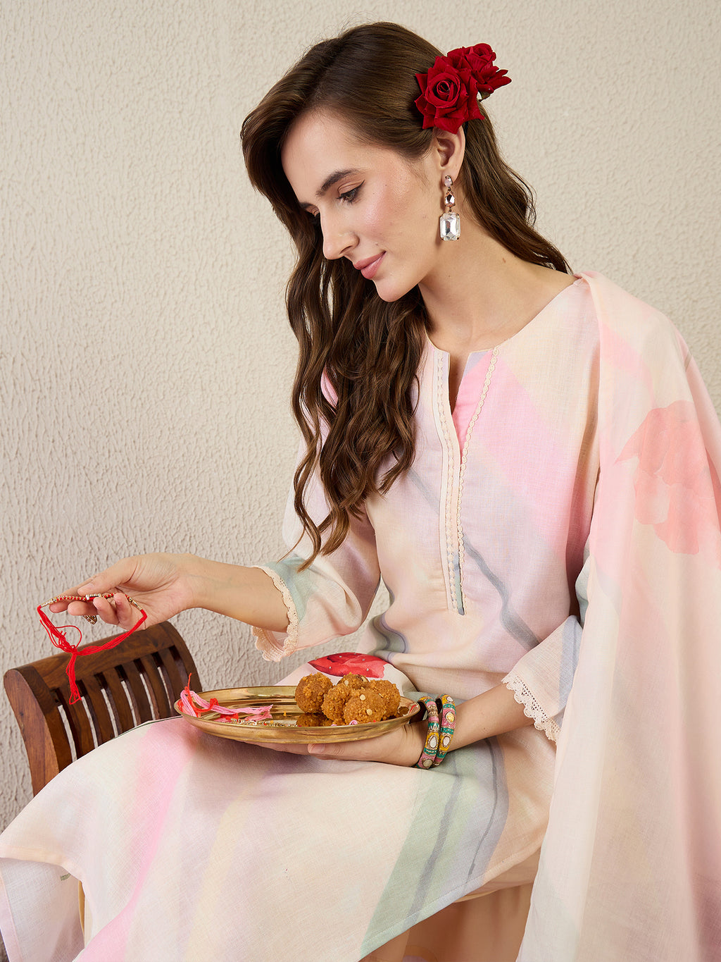 Indo Era Printed Straight Kurta Trousers With Dupatta Set- IE