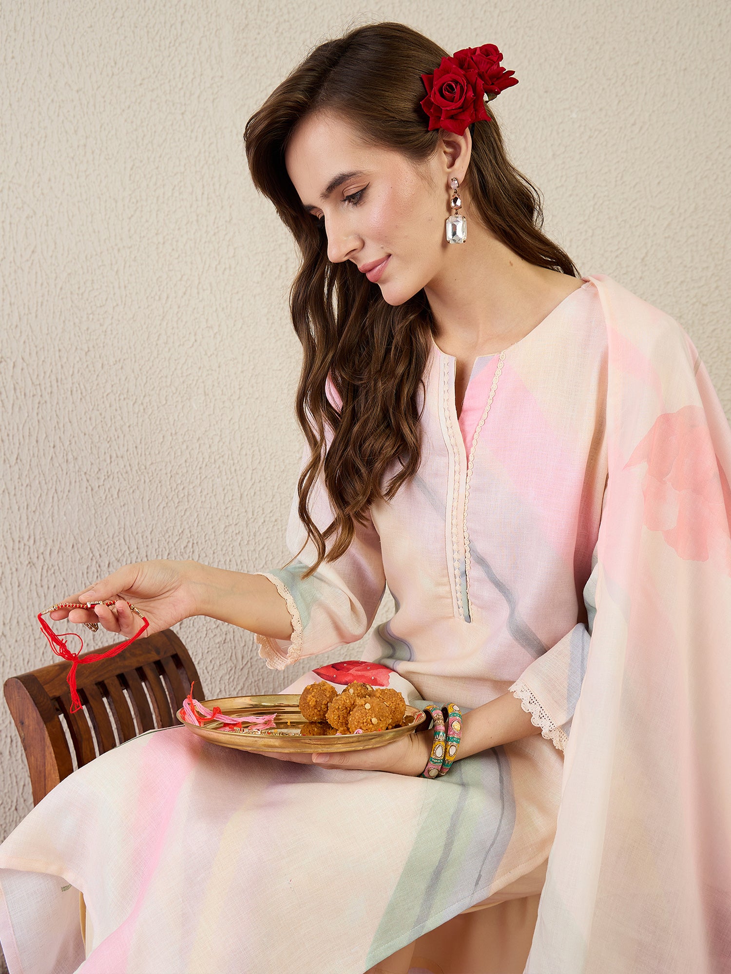 Indo Era Printed Straight Kurta Trousers With Dupatta Set- IE