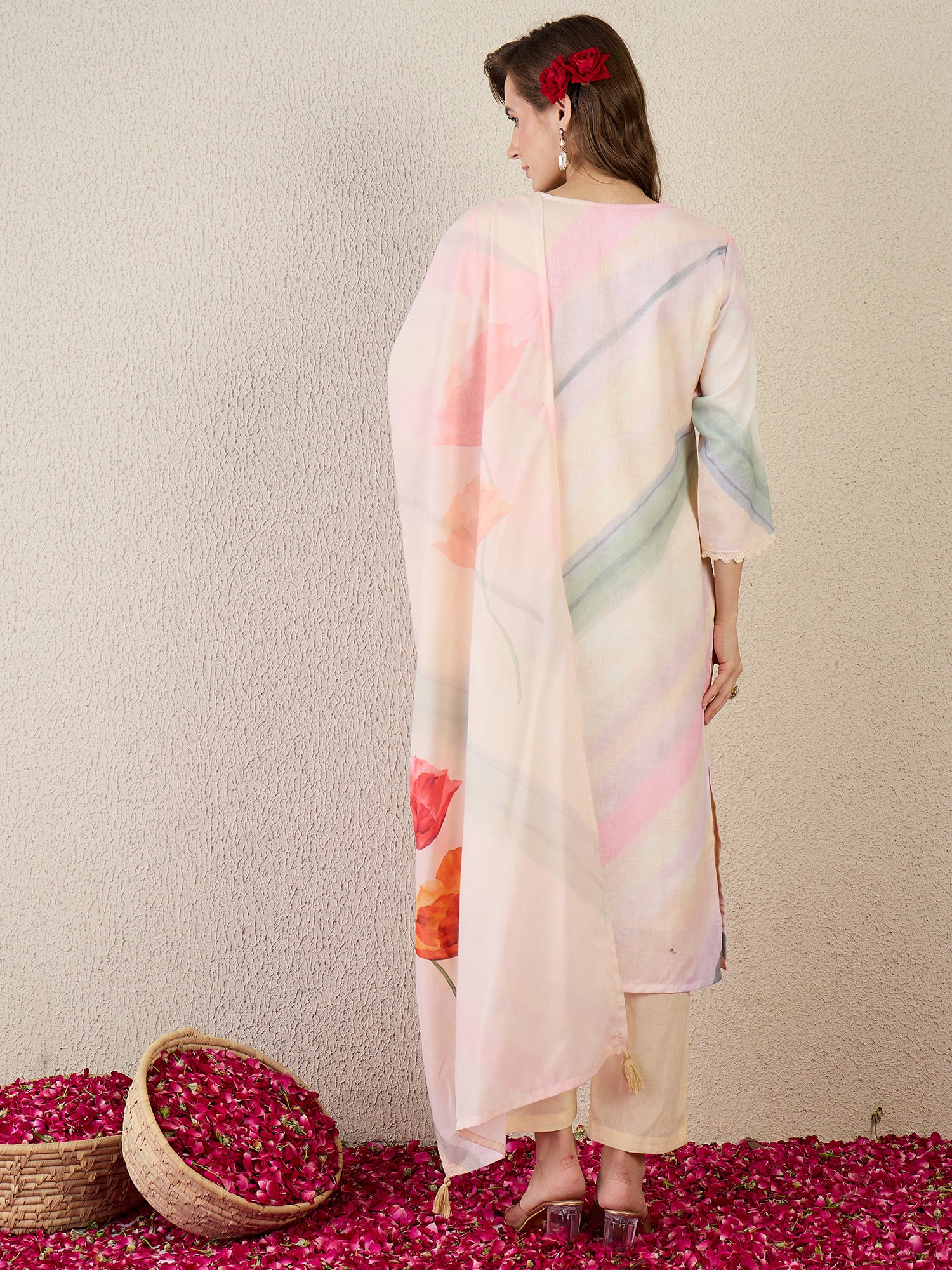 Indo Era Printed Straight Kurta Trousers With Dupatta Set- IE