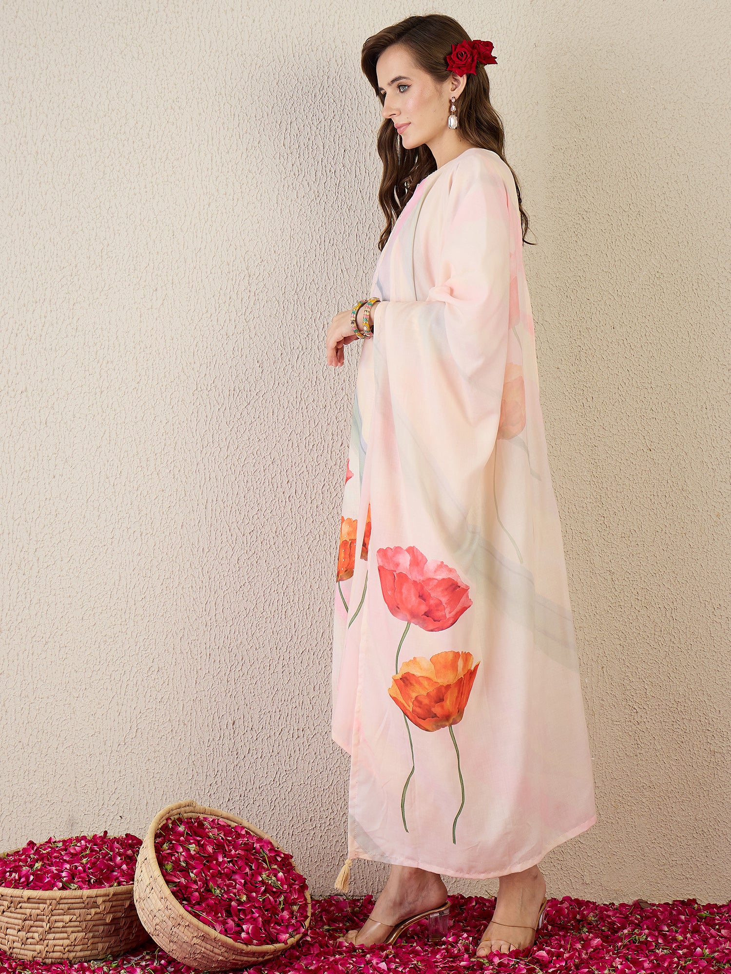 Indo Era Printed Straight Kurta Trousers With Dupatta Set- IE