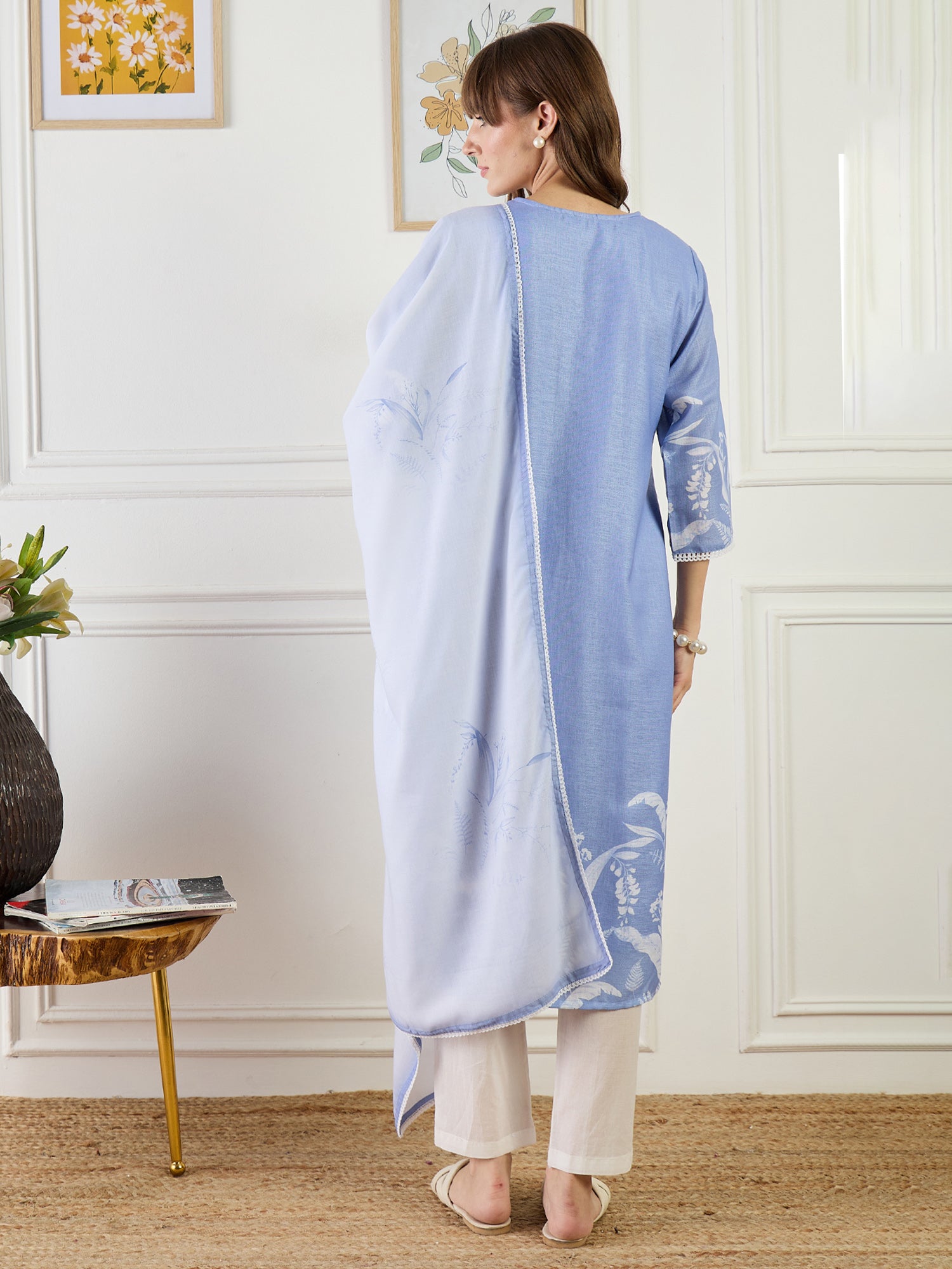 Indo Era Printed Straight Kurta Trousers With Dupatta Set- IE
