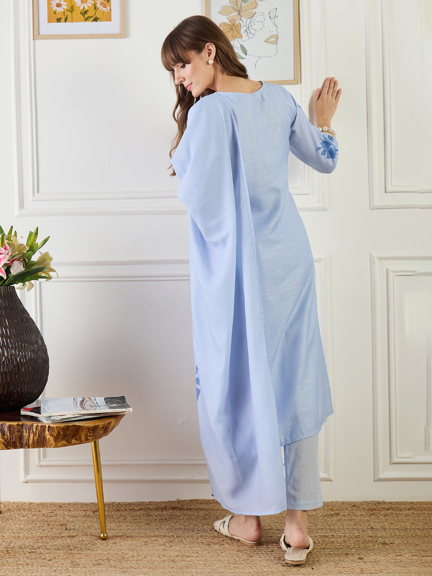 Indo Era Printed Straight Kurta Trousers With Dupatta Set- IE