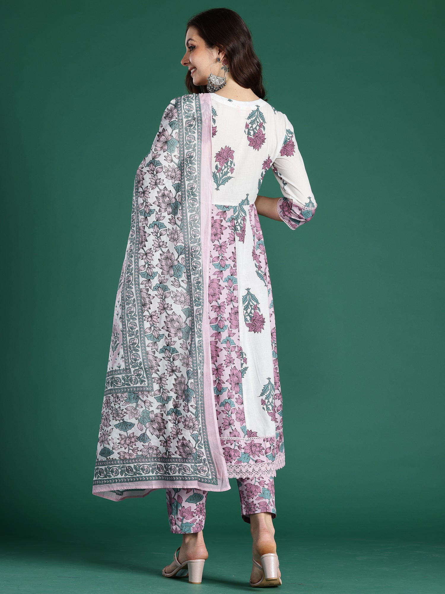 Indo Era Multi Printed Anarkali Kurta Trousers With Dupatta Set- IE