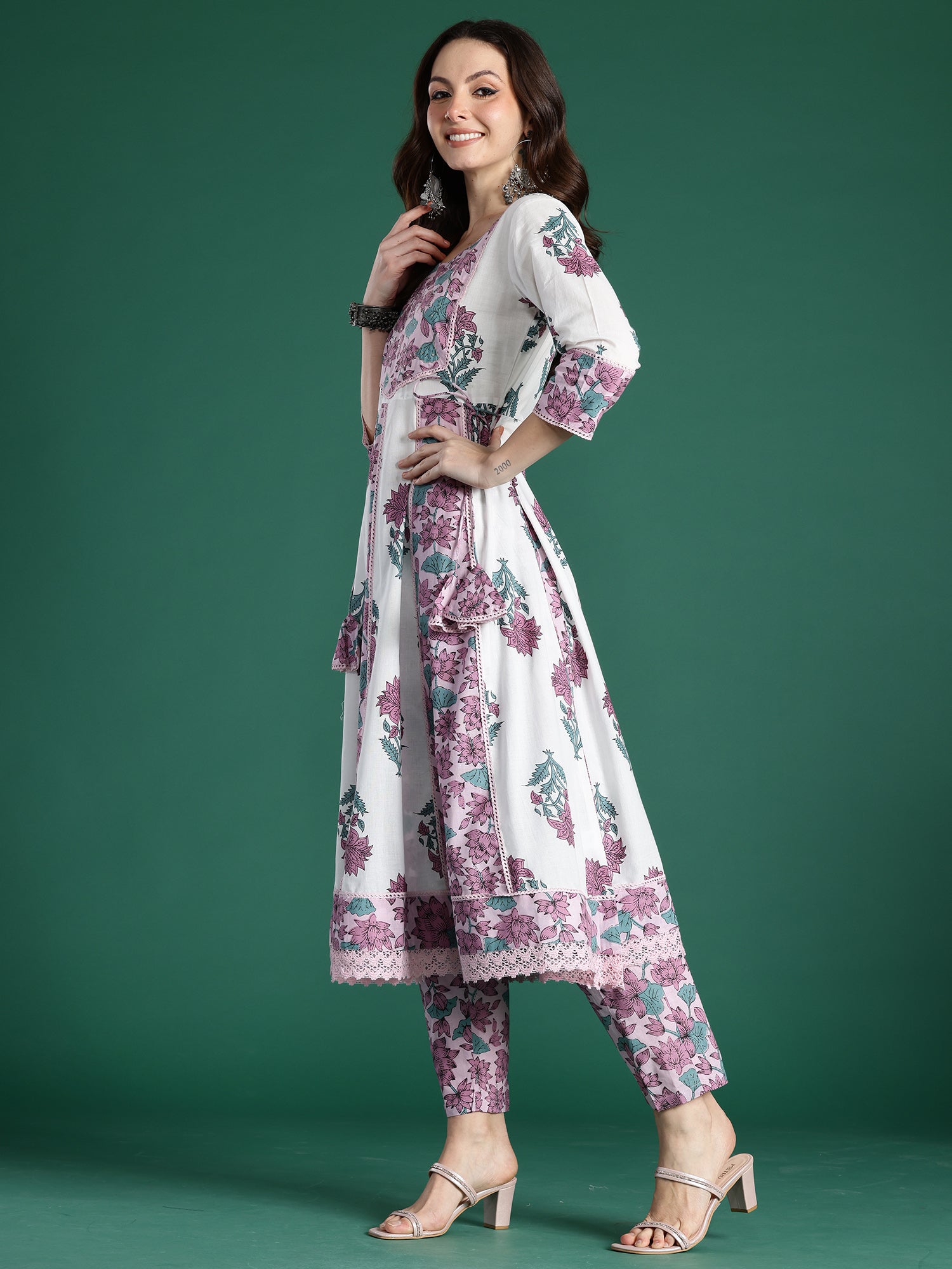 Indo Era Multi Printed Anarkali Kurta Trousers With Dupatta Set- IE
