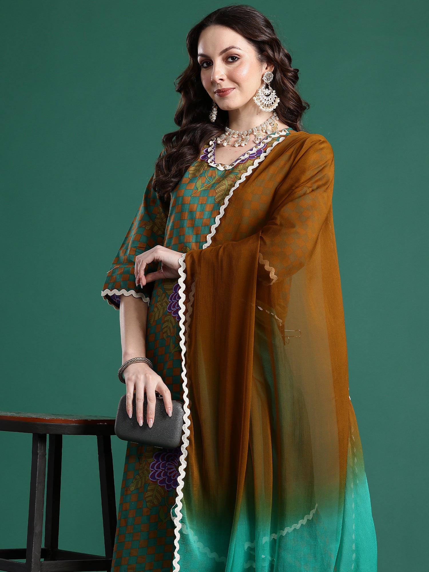 Indo Era Multi Printed Straight Kurta Trousers With Dupatta Set- IE