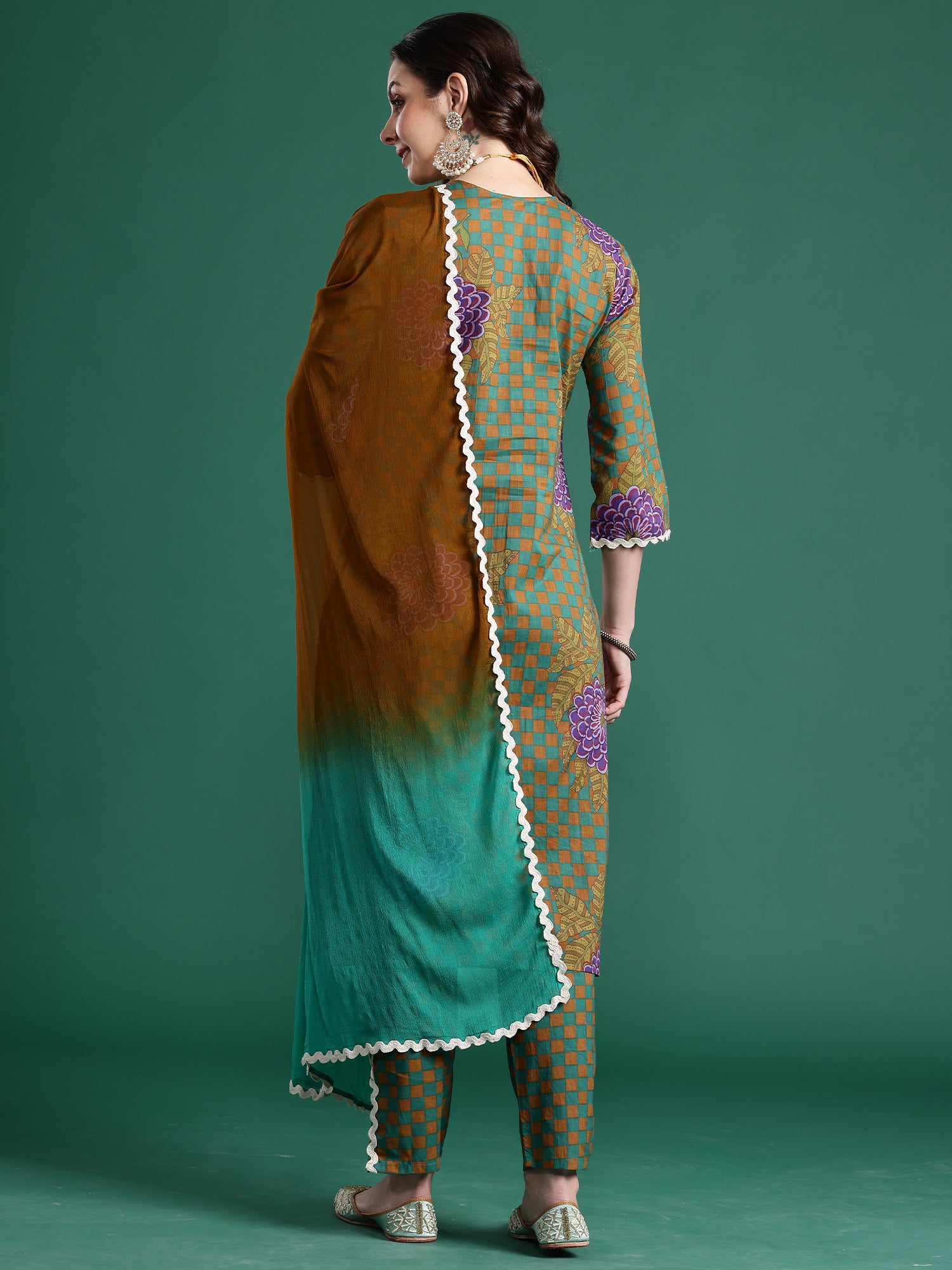 Indo Era Multi Printed Straight Kurta Trousers With Dupatta Set- IE