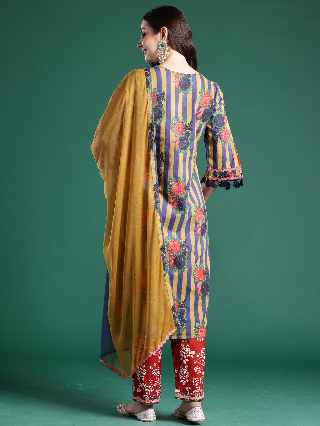 Indo Era Multi Printed A-Line Kurta Trousers With Dupatta Set- IE