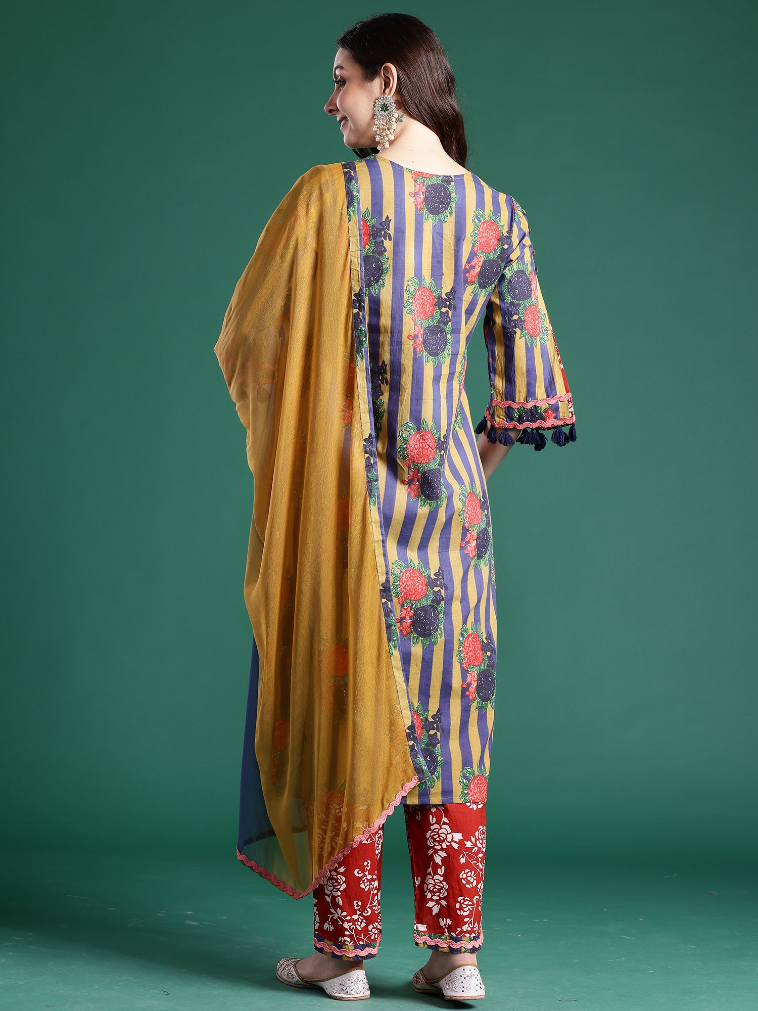 Indo Era Multi Printed A-Line Kurta Trousers With Dupatta Set- IE