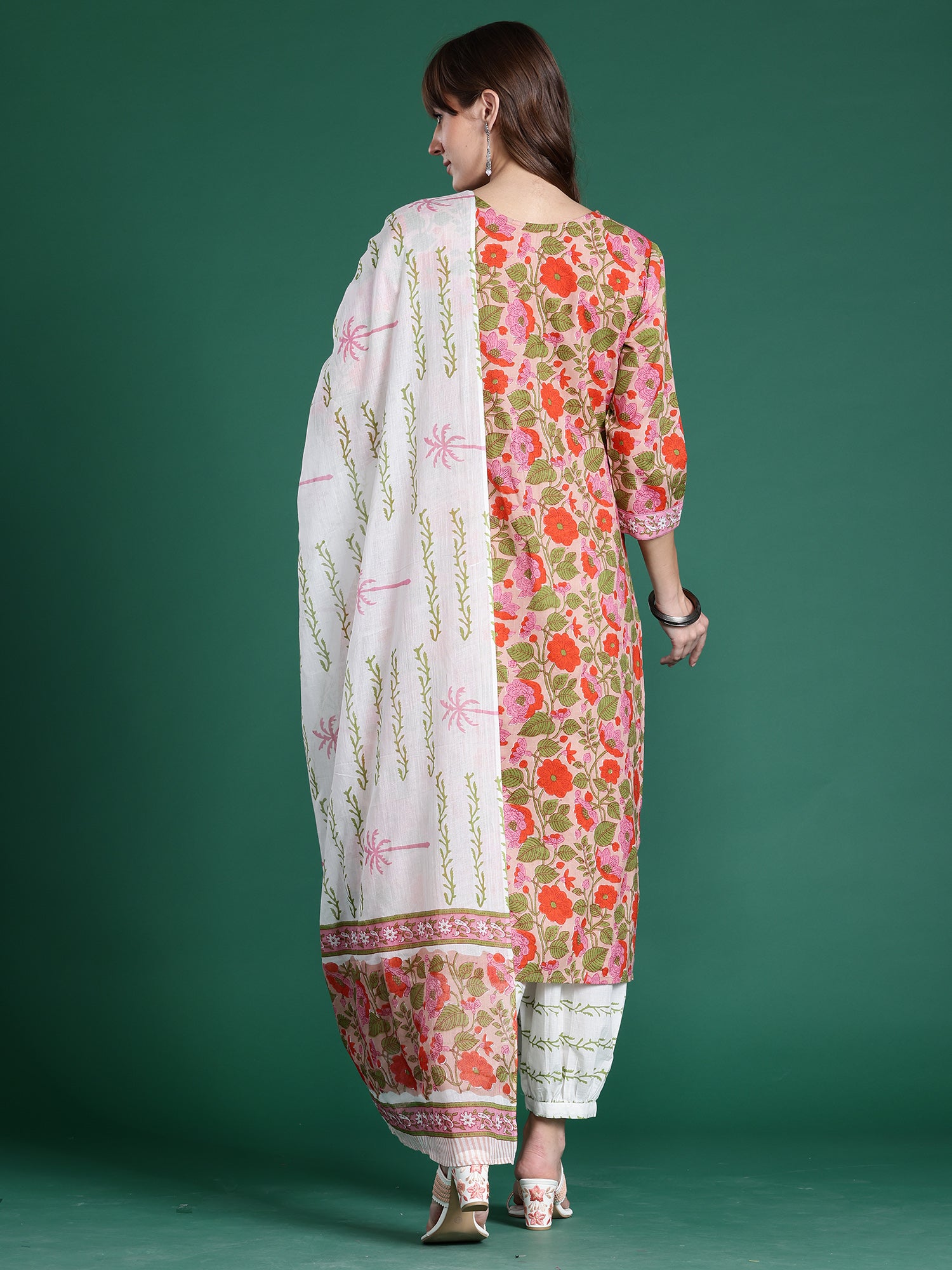 Indo Era Pink Printed Straight Kurta Salwar With Dupatta Set- IE