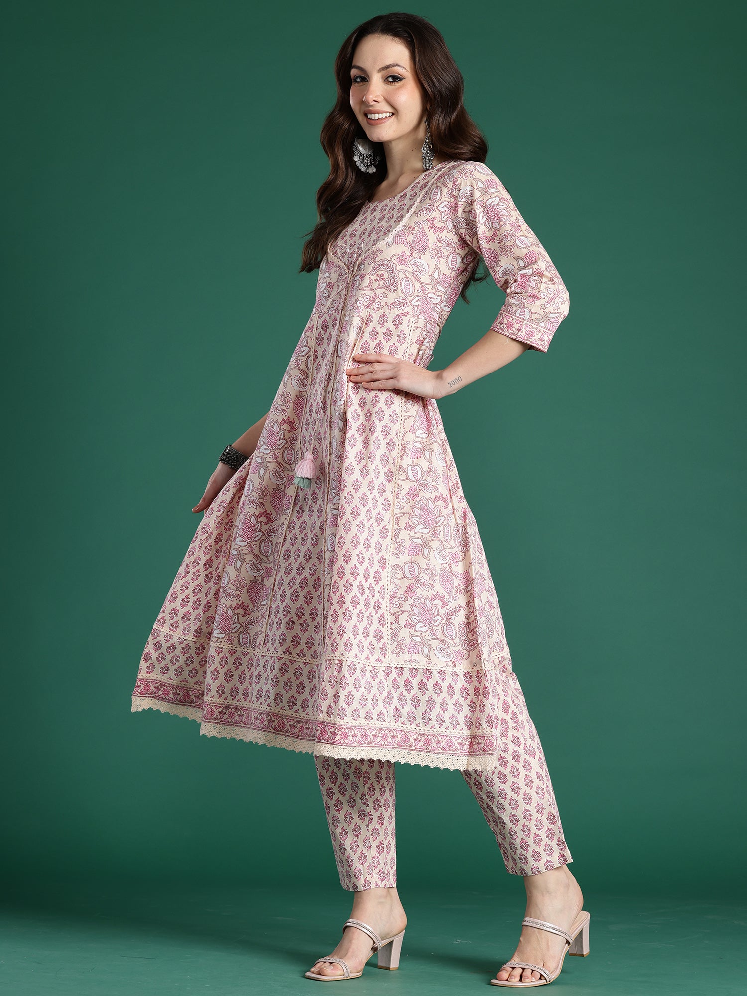 Indo Era Pink Printed Straight Kurta Trousers With Dupatta Set- IE