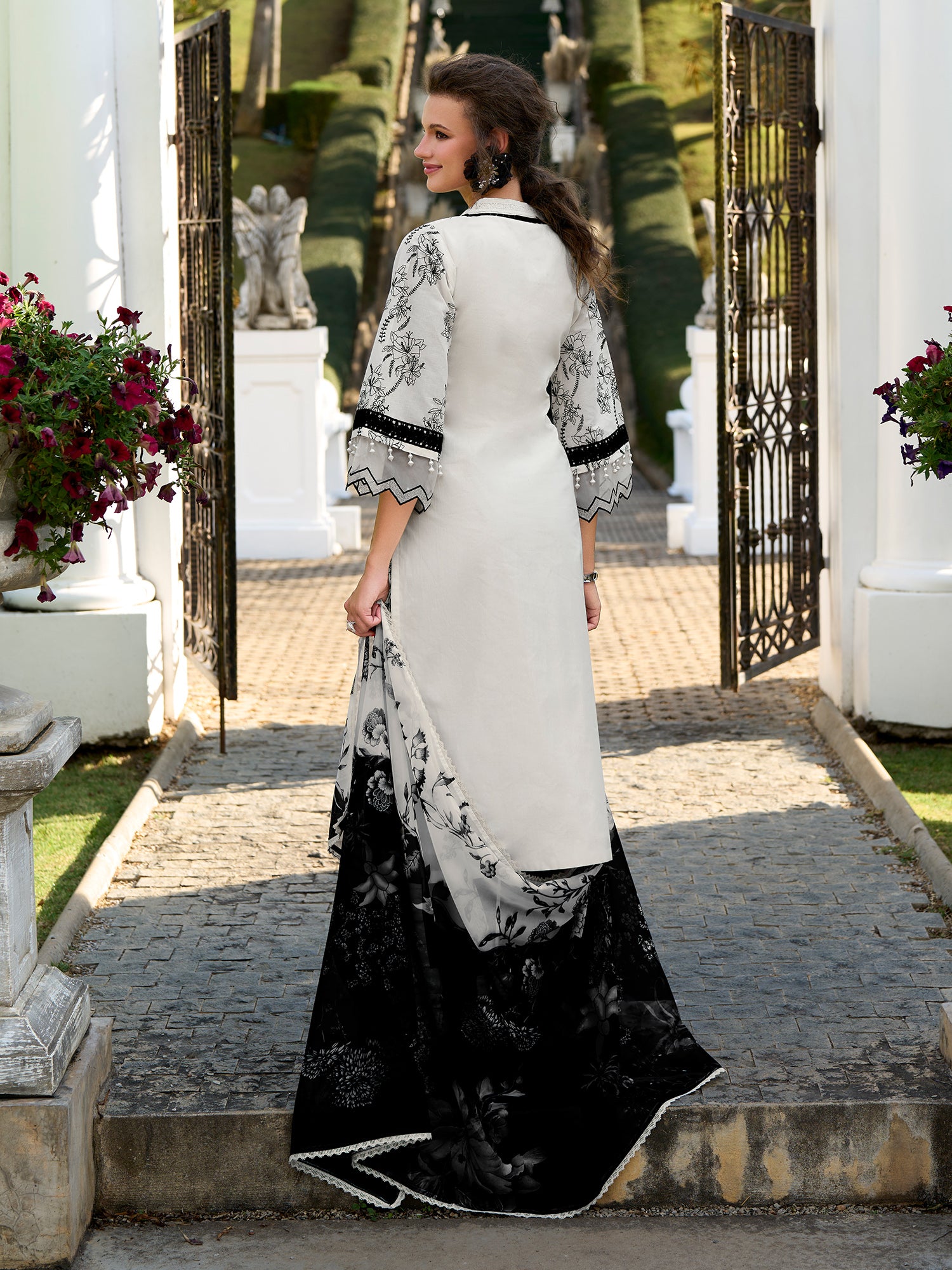 Indo Era White Embroidered Straight Kurta Trousers With Dupatta Set- IE