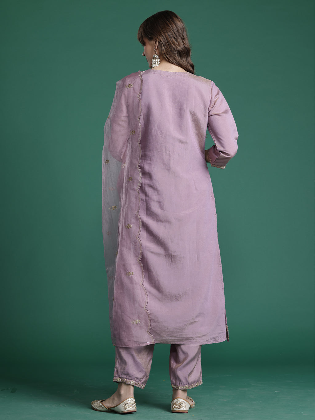 Indo Era Pink Embroidered Straight Kurta Trousers With Dupatta Set- IE