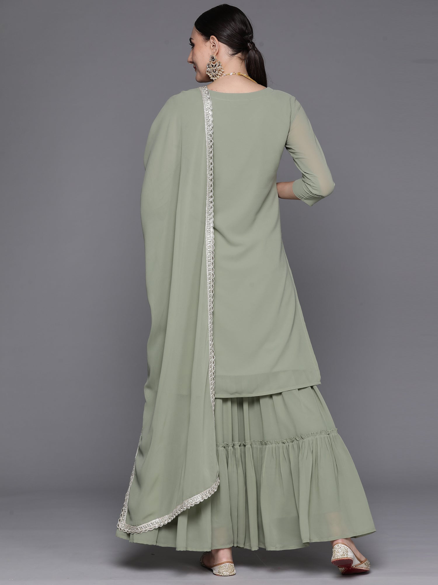 Sea Green Embroidered Straight Kurta Sharara With Dupatta Set