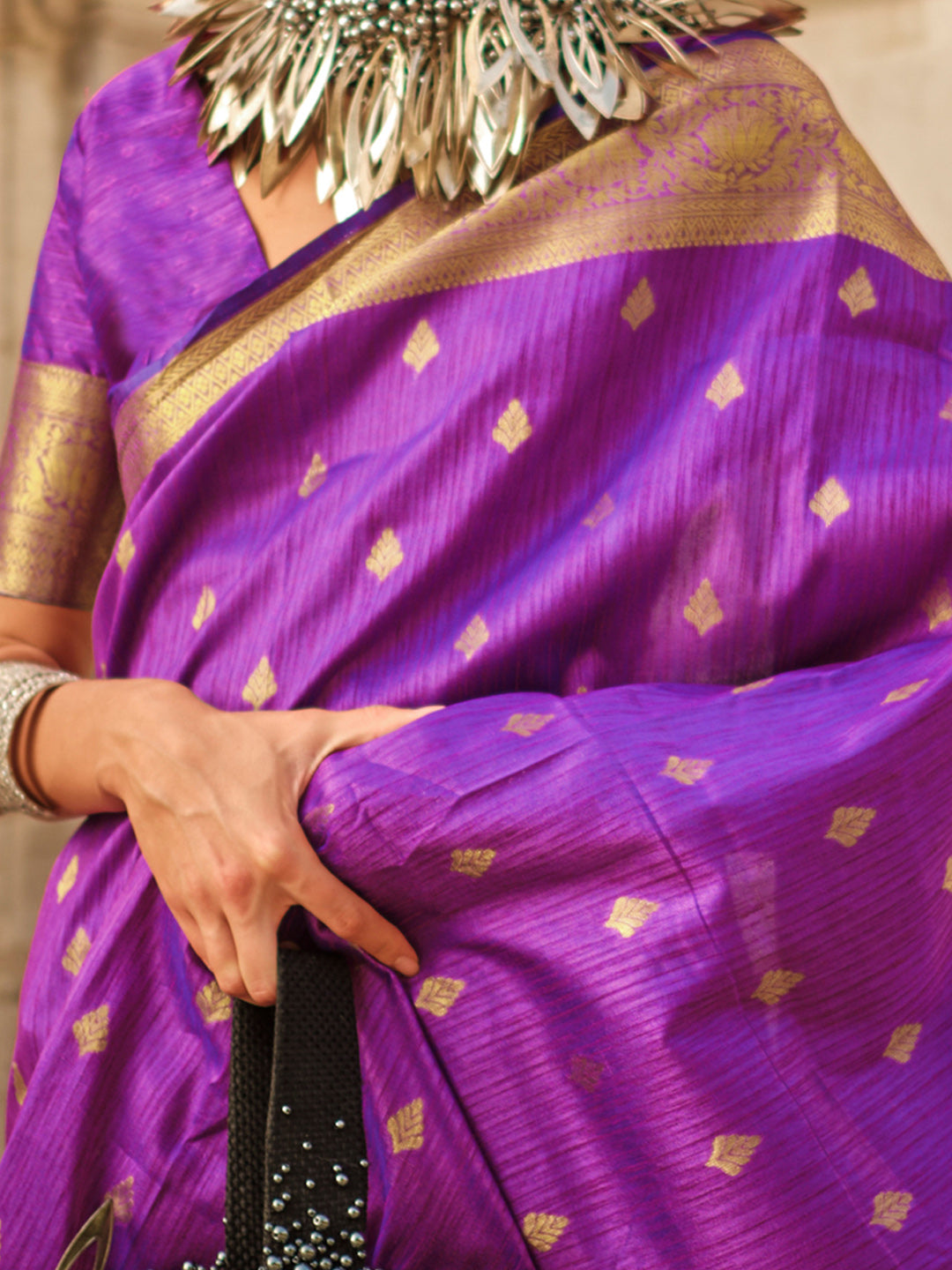 Silk Blend Purple Woven Design Designer Saree With Blouse
