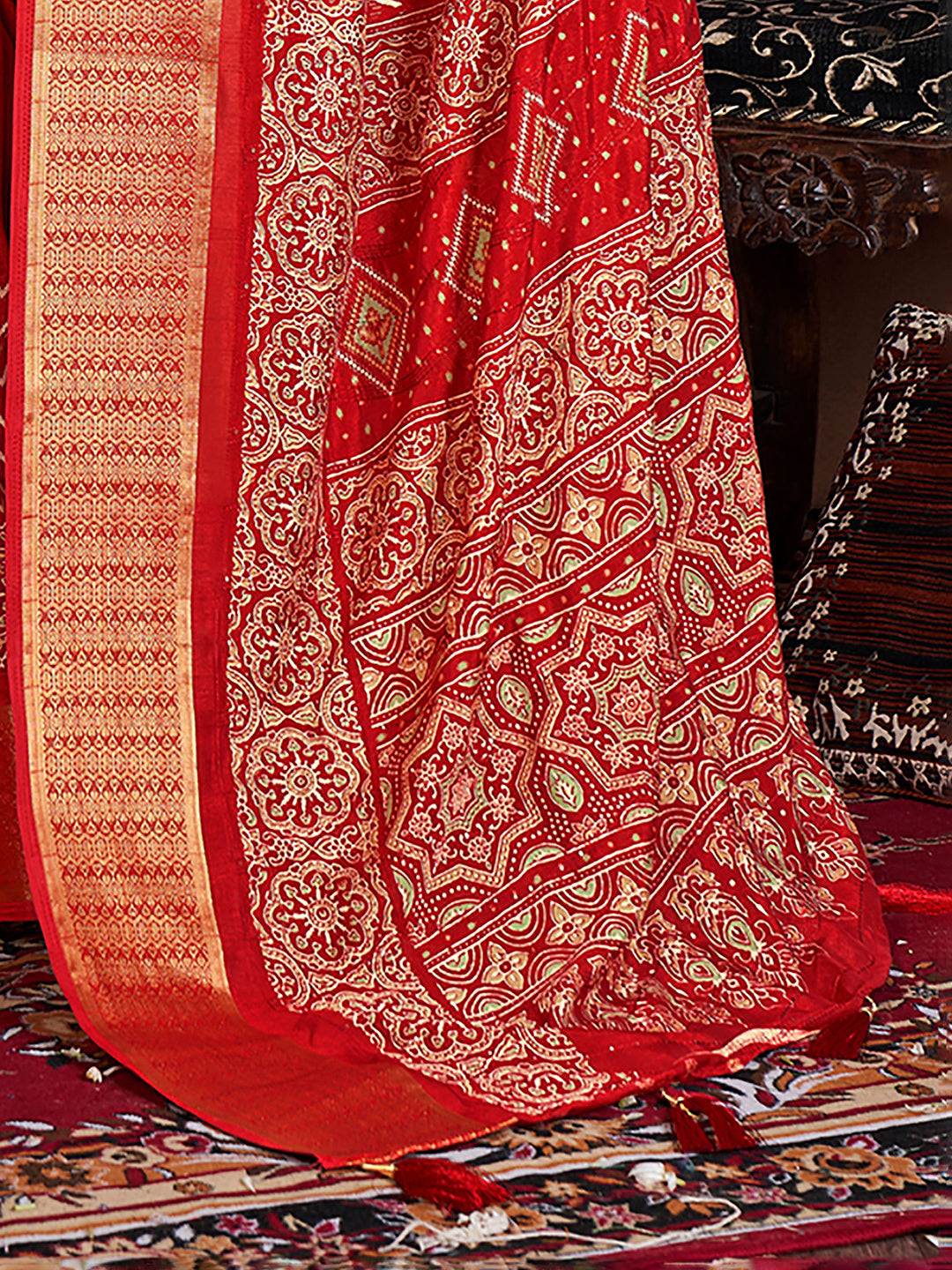 Silk Blend Red Embroidered Designer Saree With Blouse