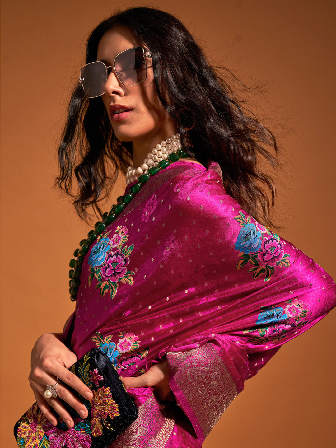 Satin Silk Pink Woven Design Designer Saree With Blouse