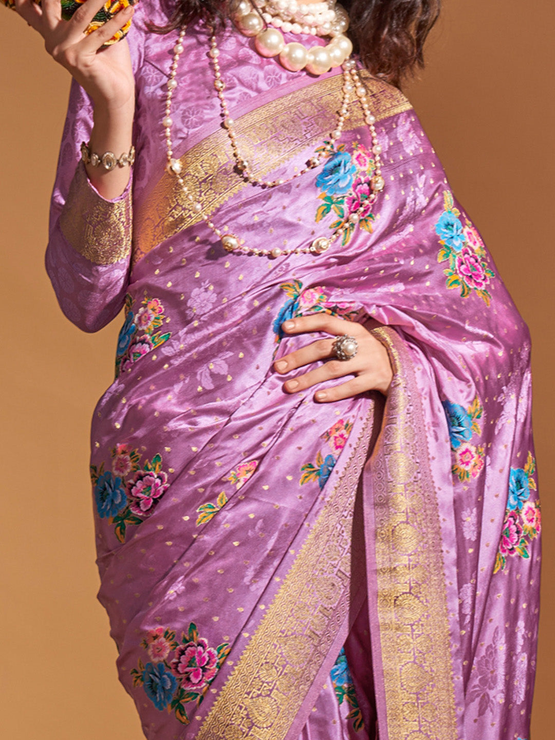 Satin Silk Mauve Woven Design Designer Saree With Blouse