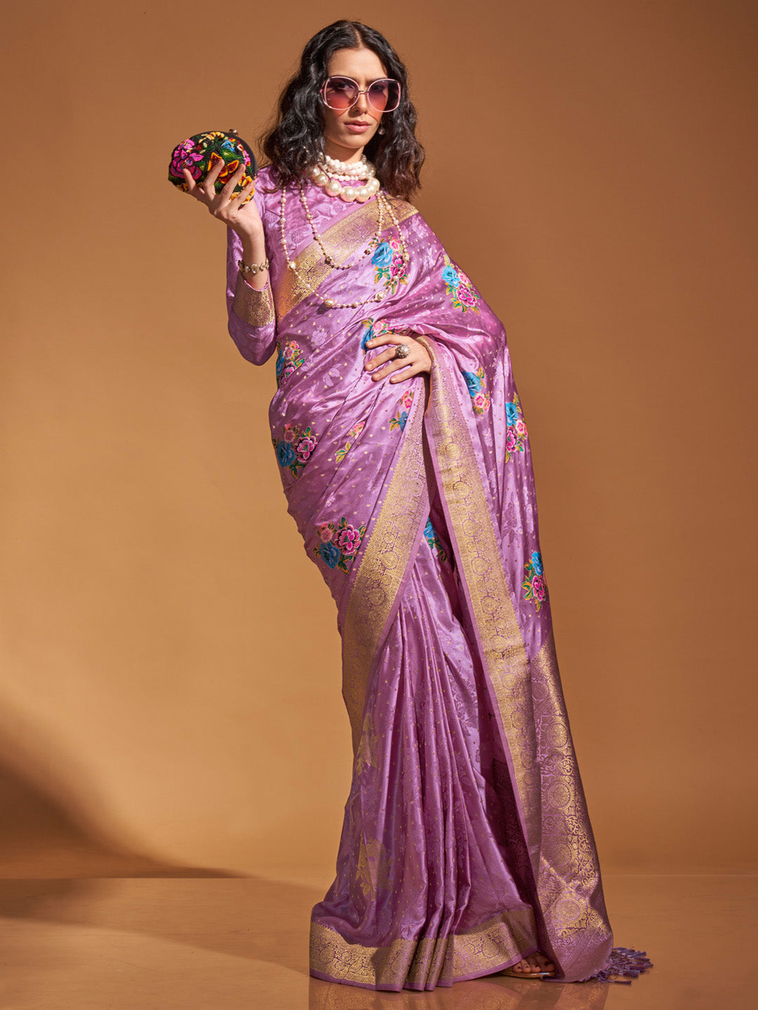 Satin Silk Mauve Woven Design Designer Saree With Blouse