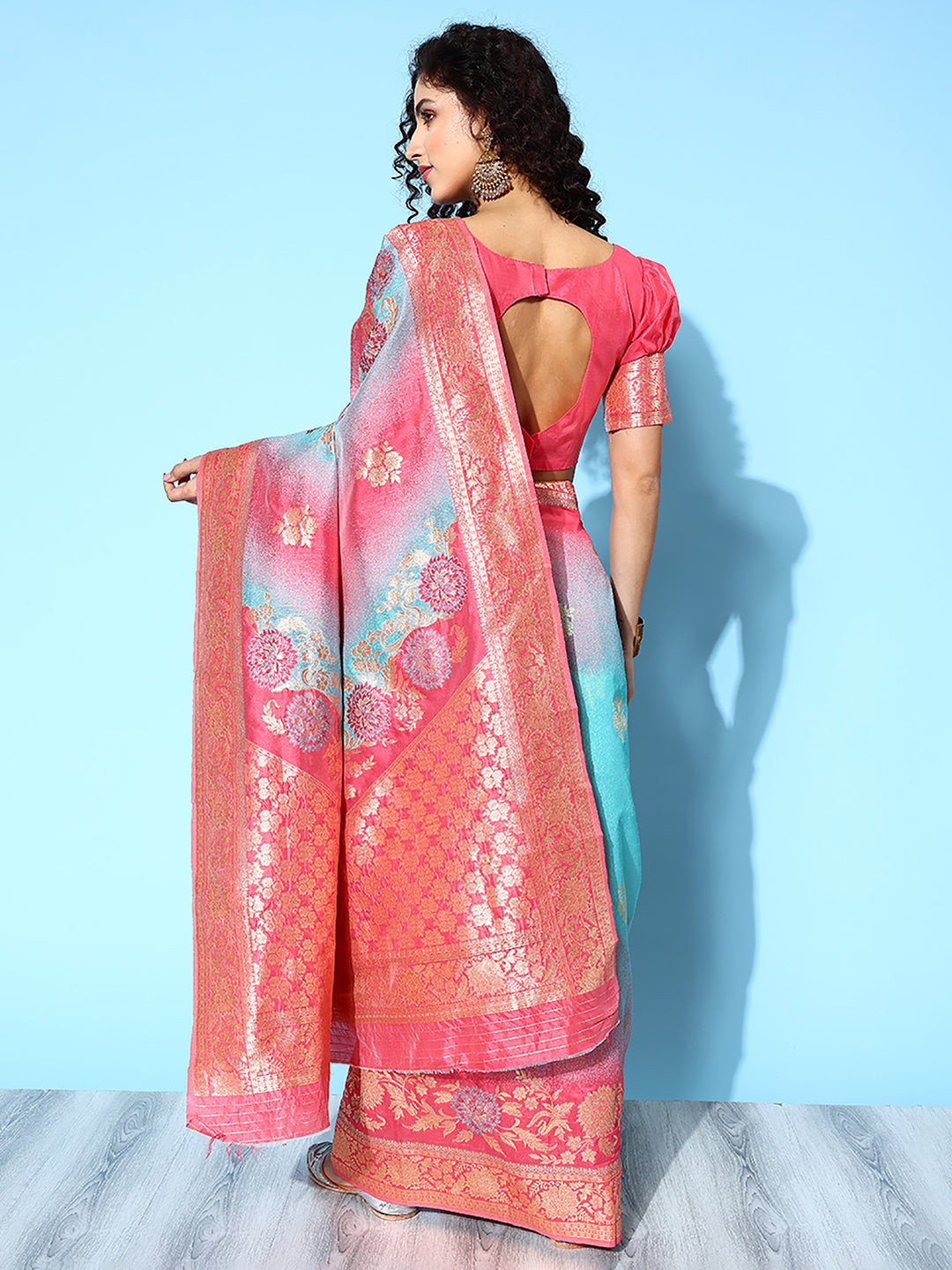 Silk Blend Pink Woven Design Designer Saree With Blouse