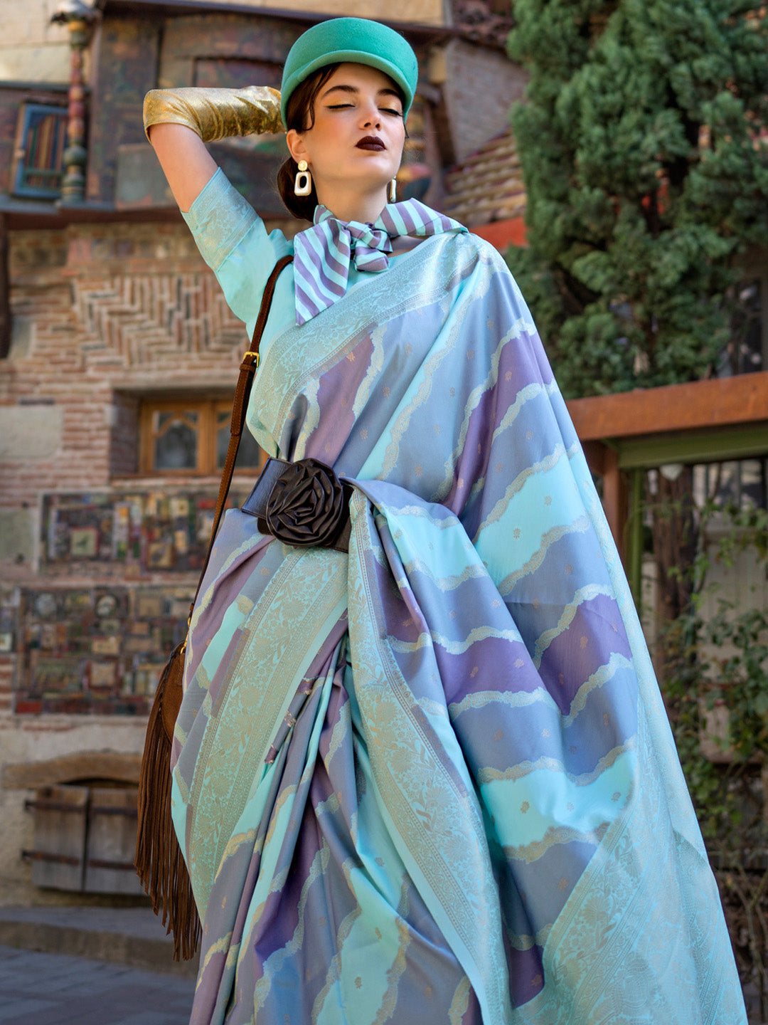 Soft Silk Turquoise Woven Design Designer Saree With Blouse