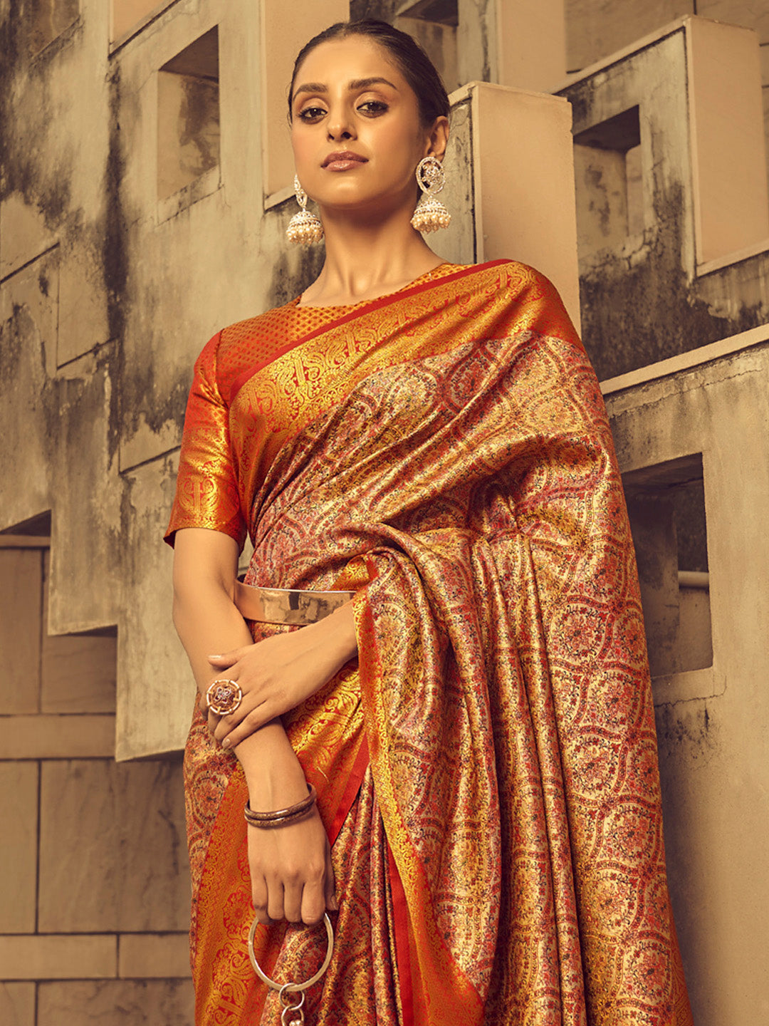 Silk Blend Beige Woven Design Designer Saree With Blouse