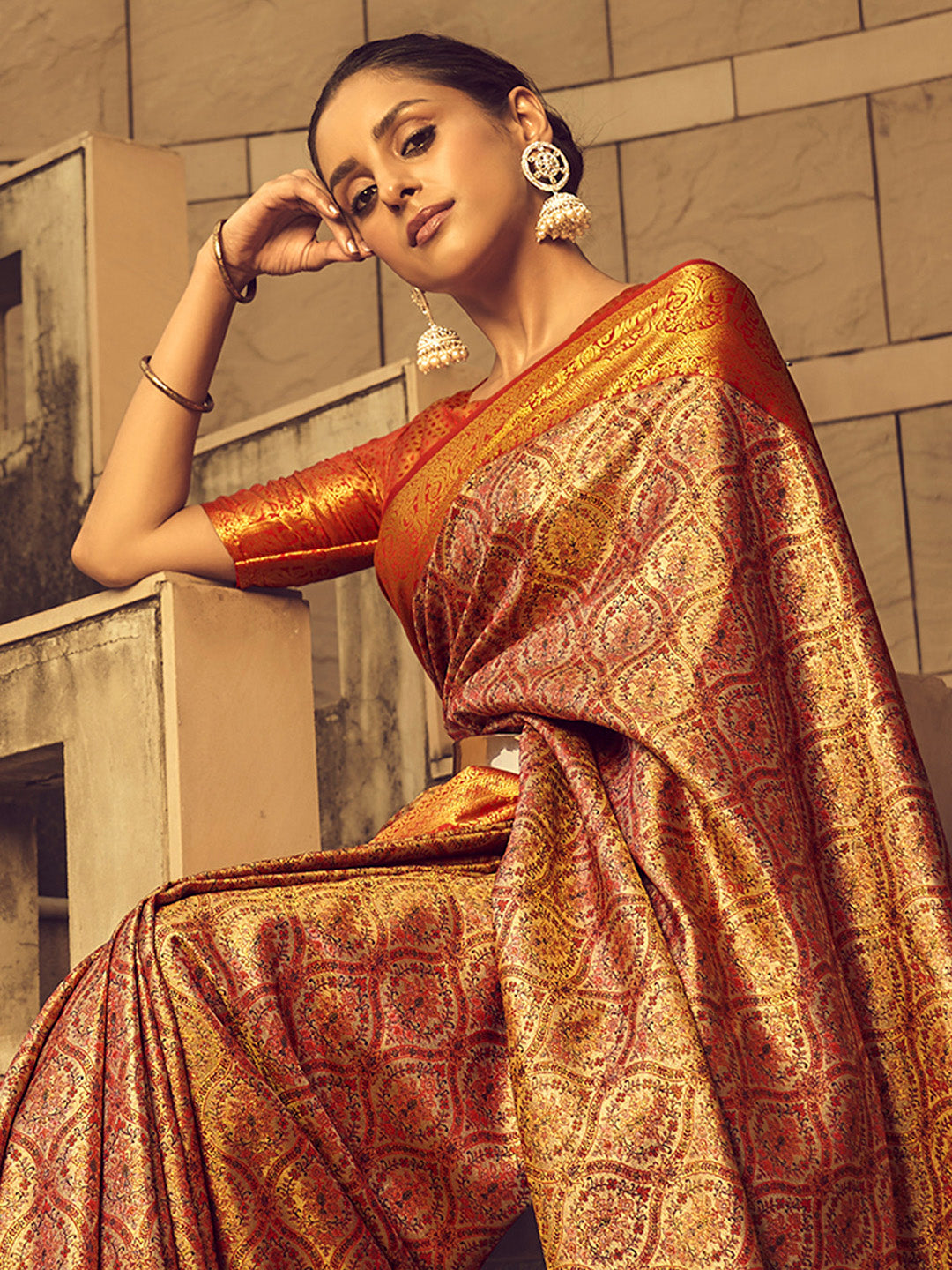 Silk Blend Beige Woven Design Designer Saree With Blouse