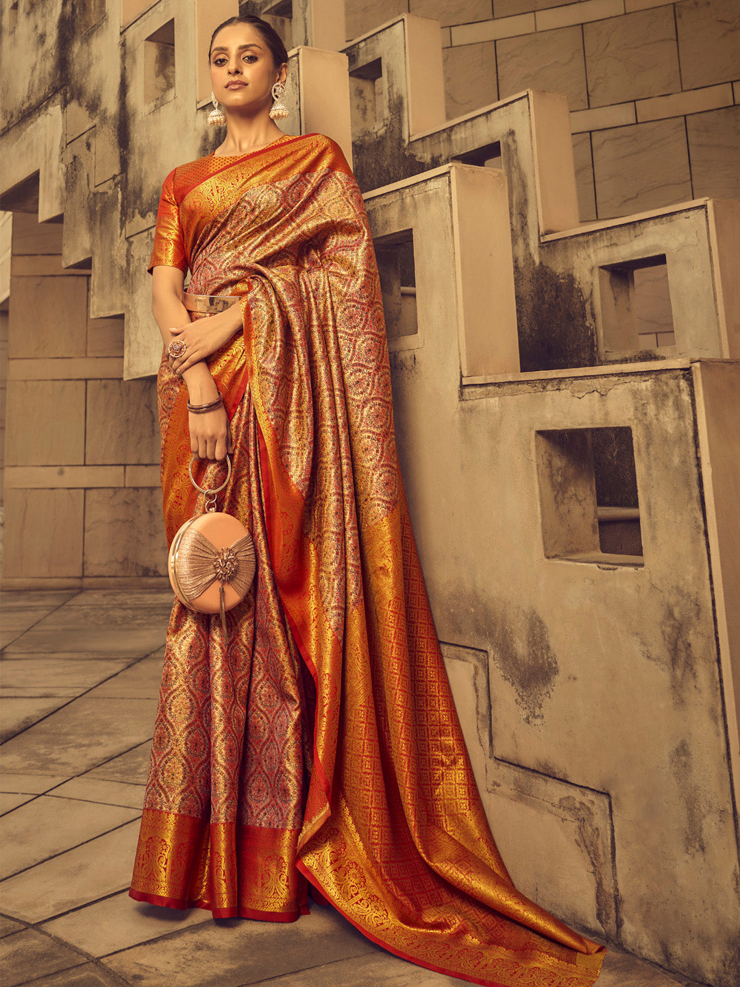 Silk Blend Beige Woven Design Designer Saree With Blouse