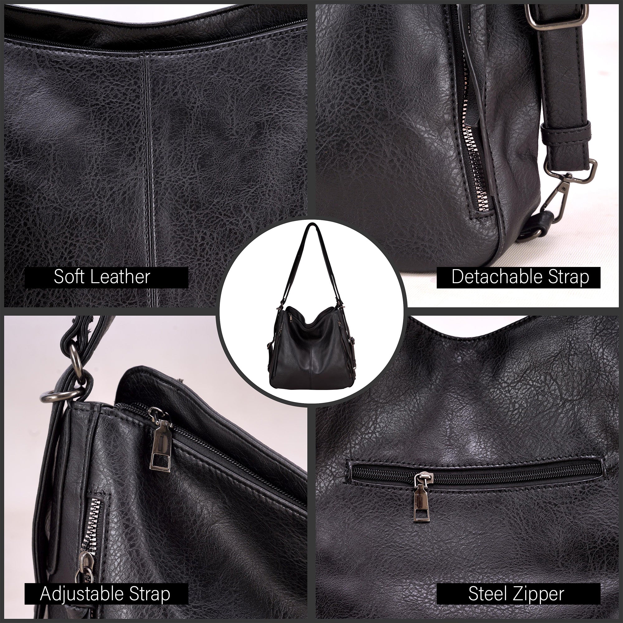 Set Of 3 Black Light Weight Pu Leather Handbag Combo For Women