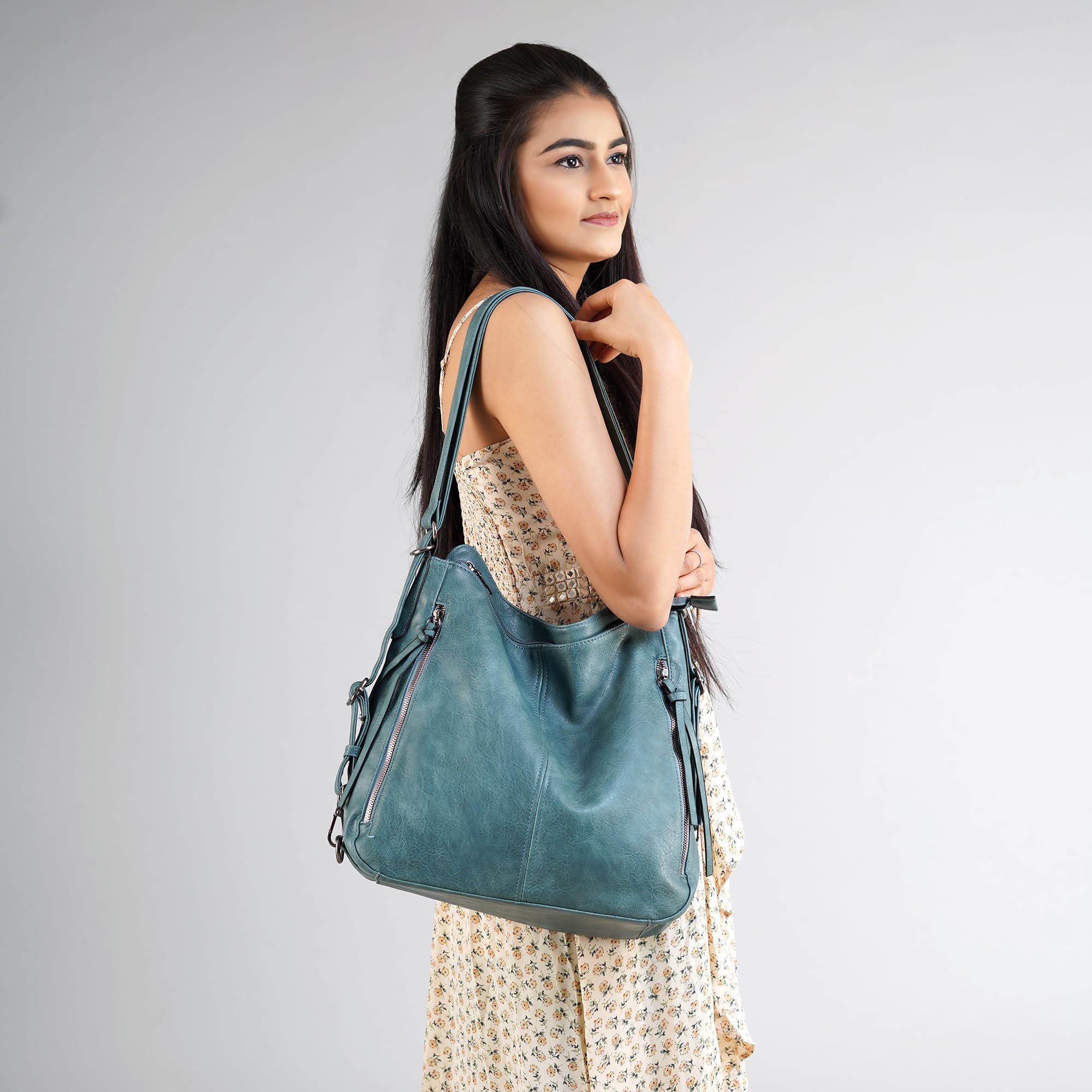 Set Of 3 Eastern Blue Light Weight Pu Leather Handbag Combo For Women