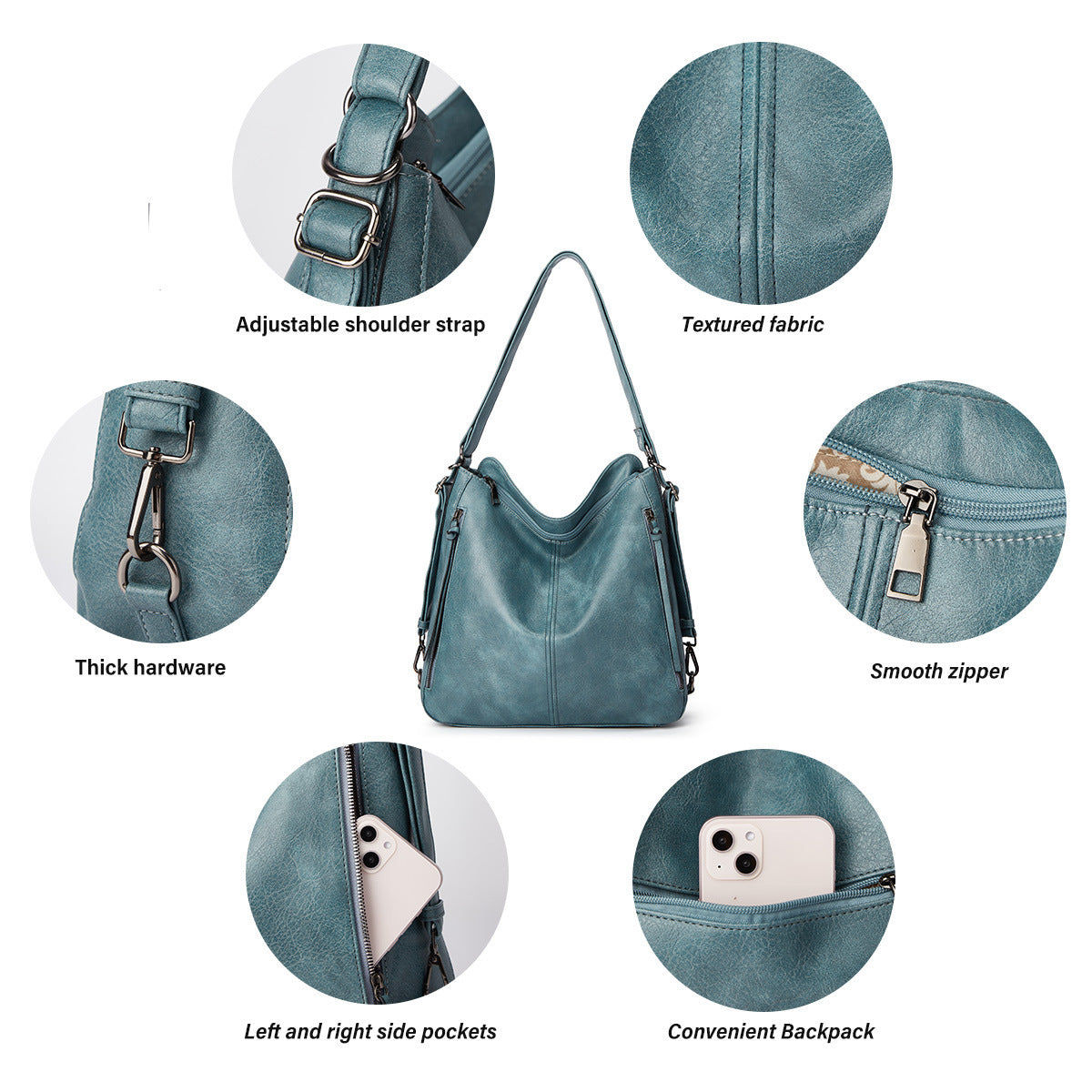 Set Of 3 Eastern Blue Light Weight Pu Leather Handbag Combo For Women