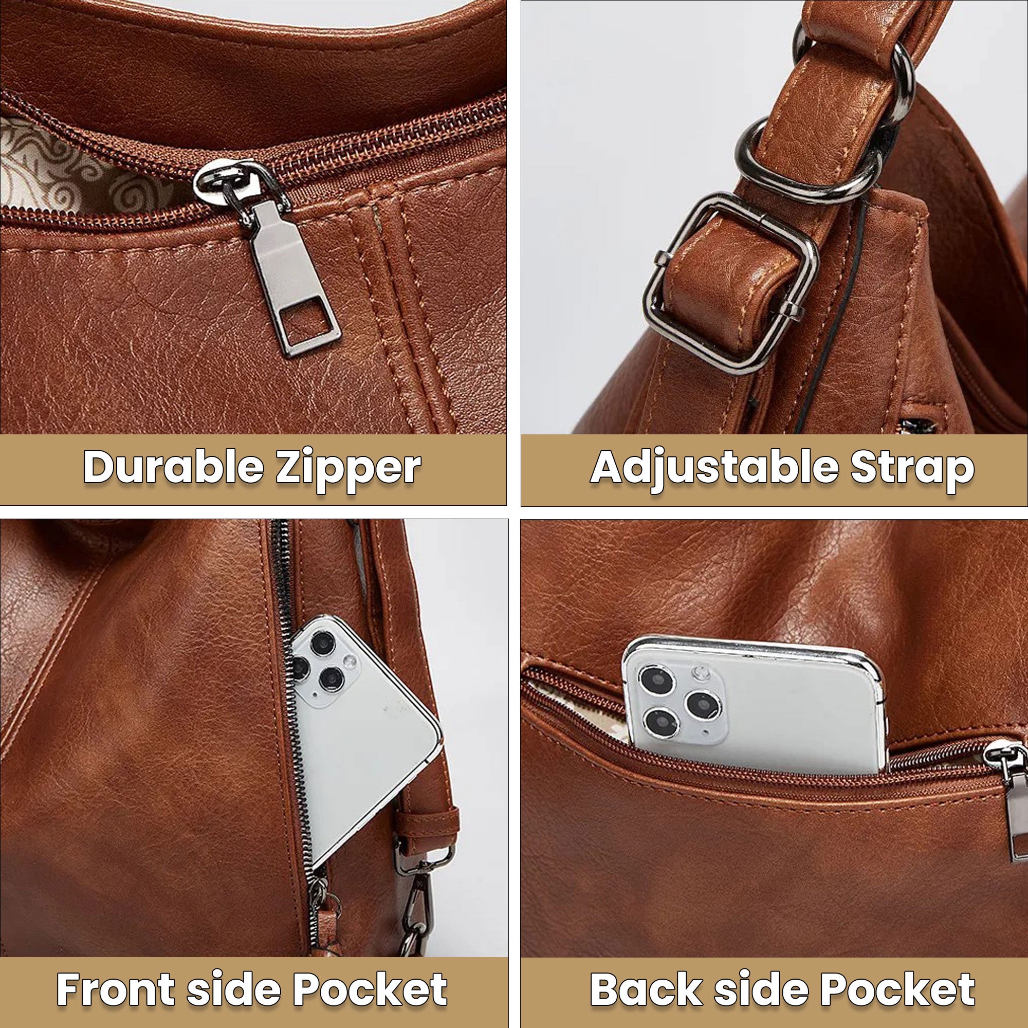 Set Of 3 Brown Light Weight Pu Leather Handbag Combo For Women