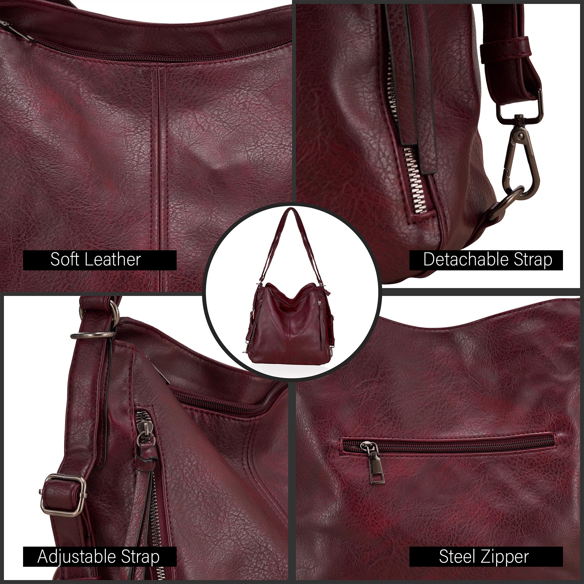 Set Of 3 Wine Red Light Weight Pu Leather Handbag Combo For Women