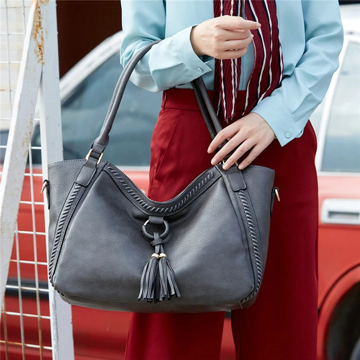 Dark Grey Light Weight Pu Leather Tote Bag For Women