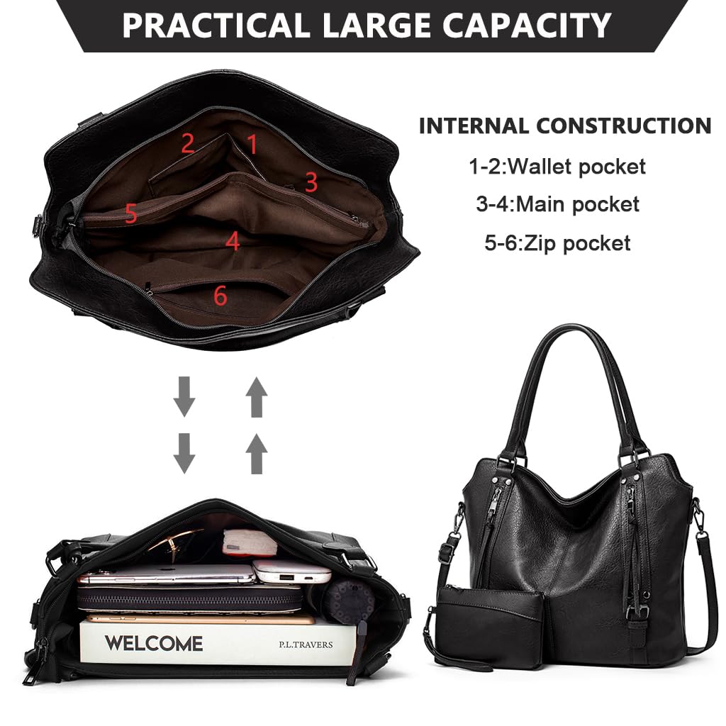 Set Of 2 Black Light Weight Pu Leather Handbag For Women