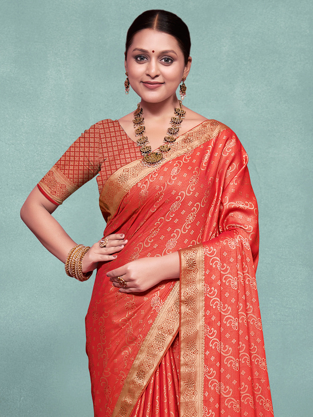 Pure Silk Orange Woven Design Designer Saree With Blouse