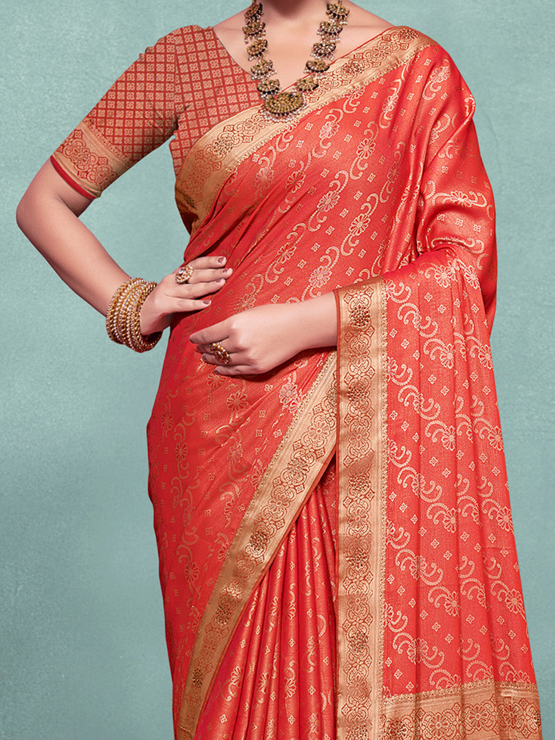 Pure Silk Orange Woven Design Designer Saree With Blouse