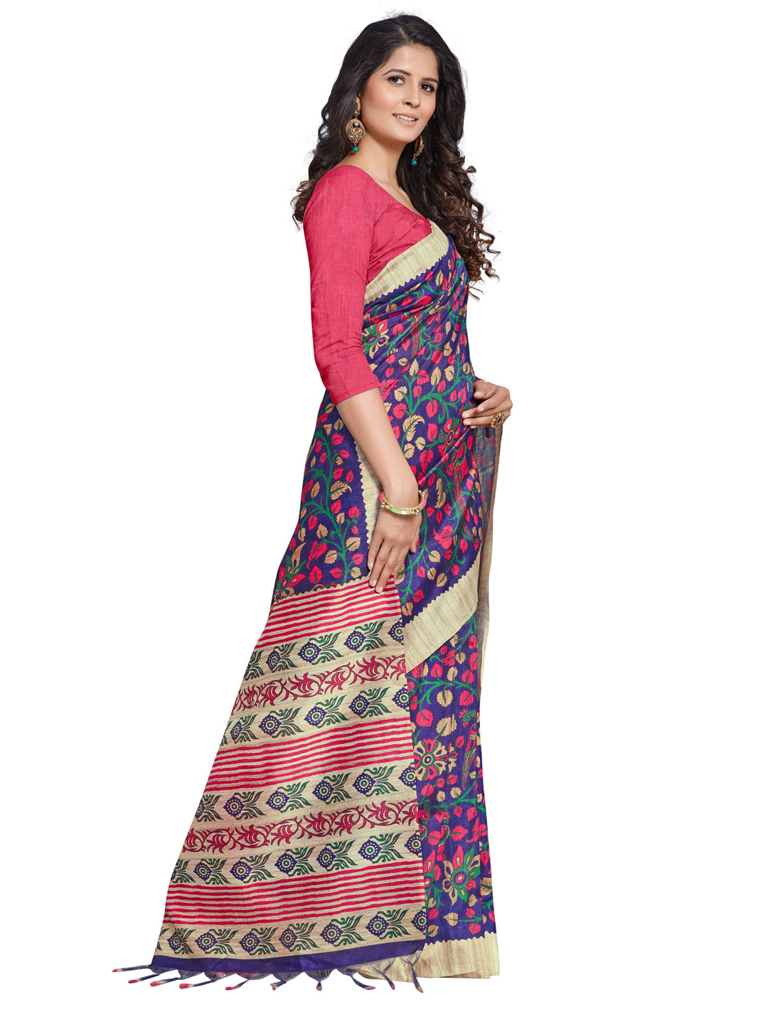 Manipuri Silk Blue Digital Print Designer Saree With Blouse