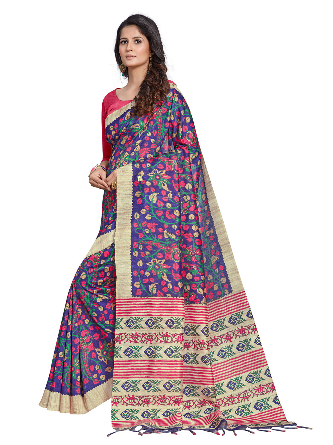 Manipuri Silk Blue Digital Print Designer Saree With Blouse