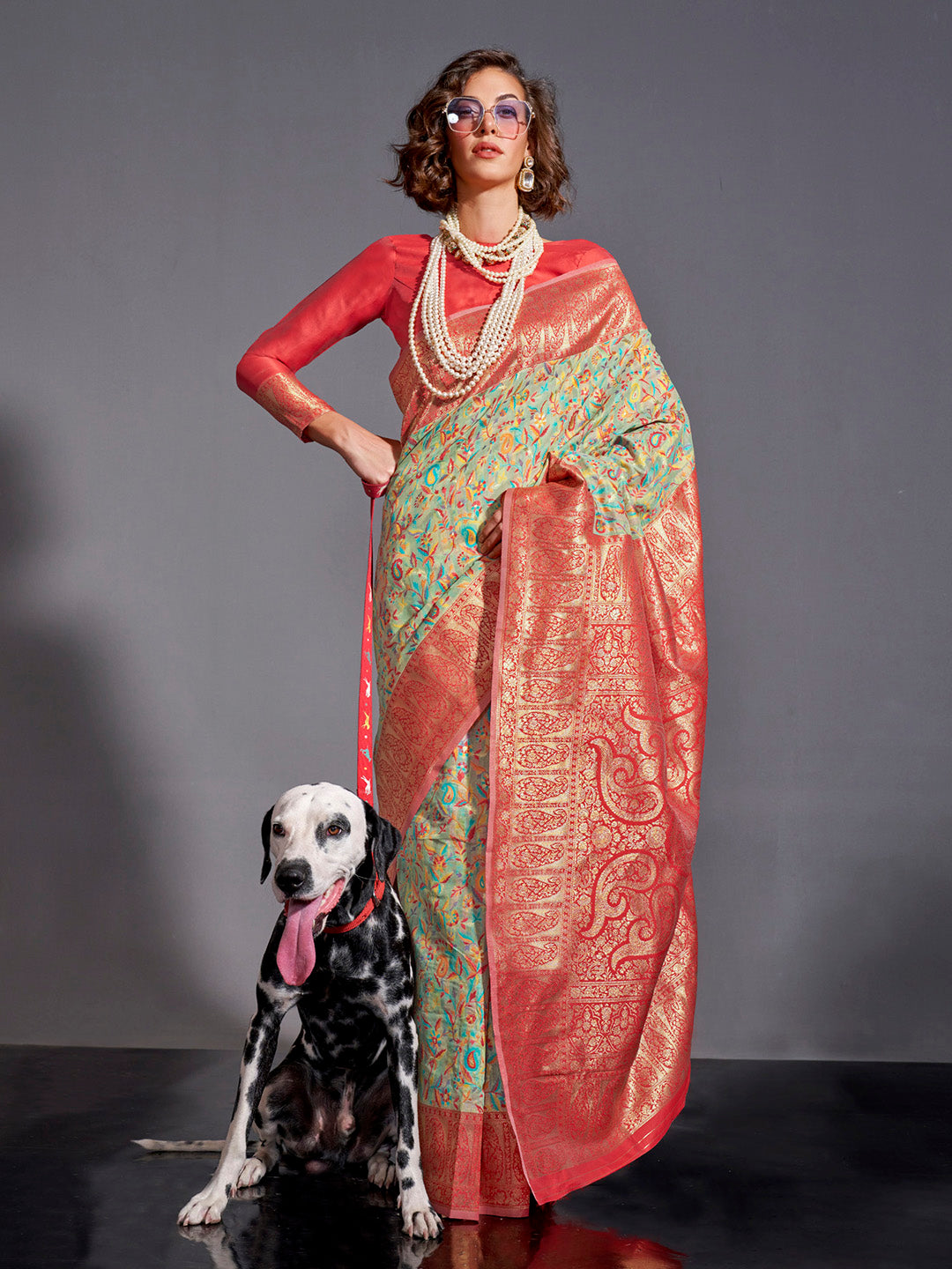 Silk Blend Sea Green Woven Design Designer Saree With Blouse