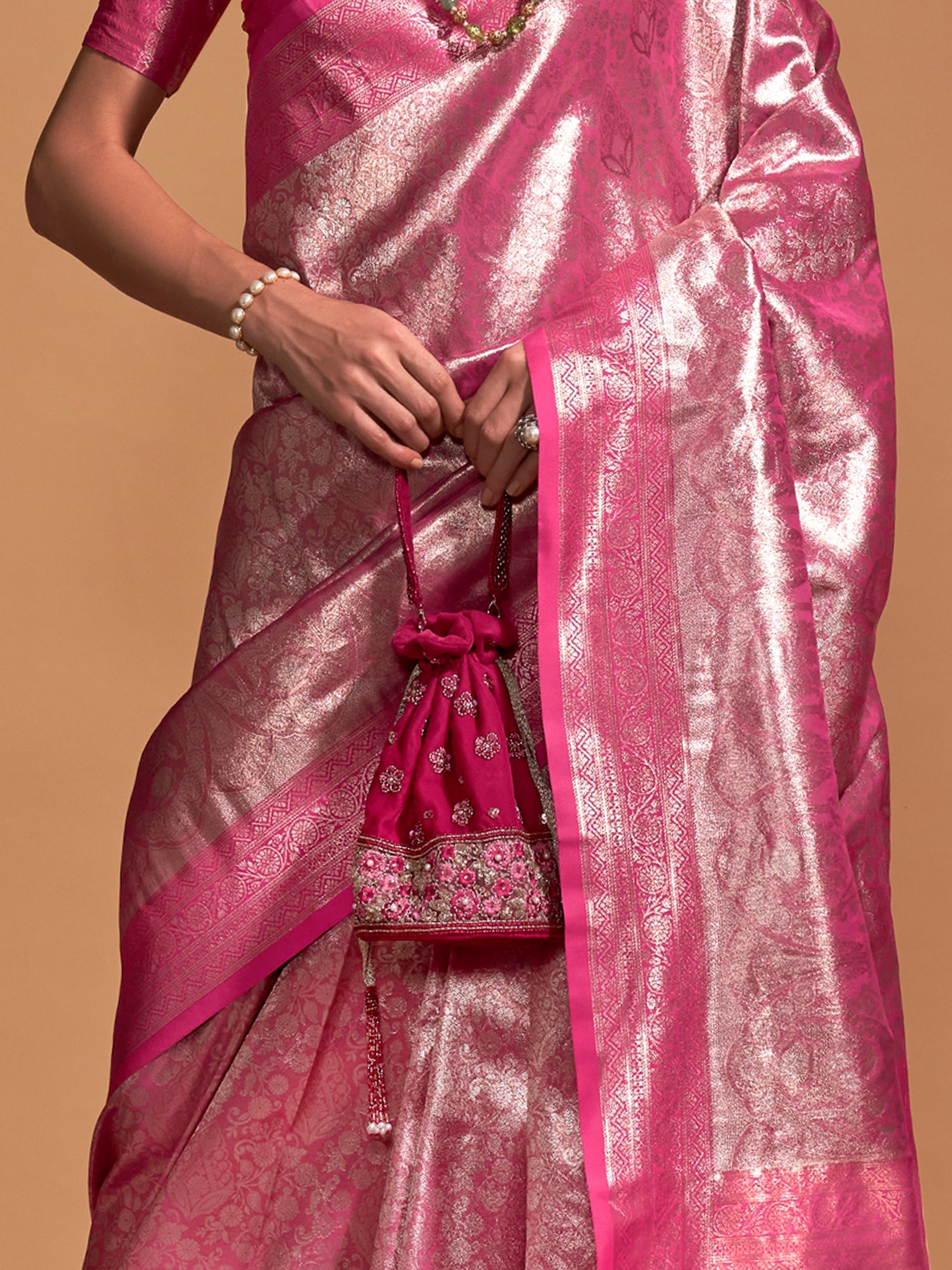 Kanjeevaram Silk Pink Woven Design Designer Saree With Blouse