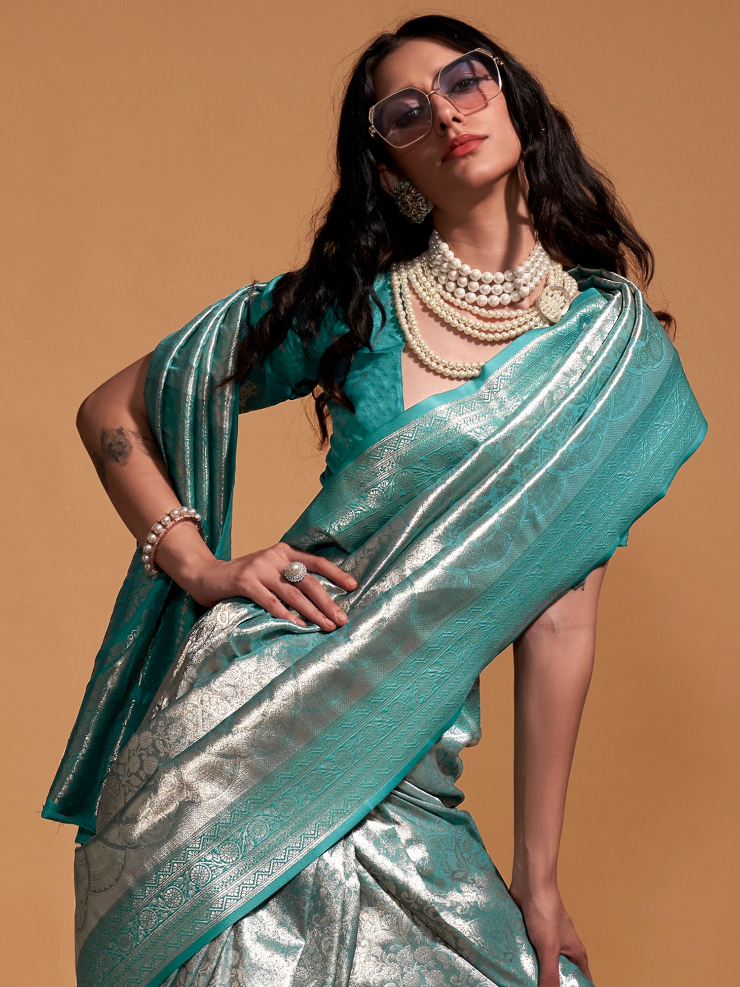 Kanjeevaram Silk Light Blue Woven Design Designer Saree With Blouse