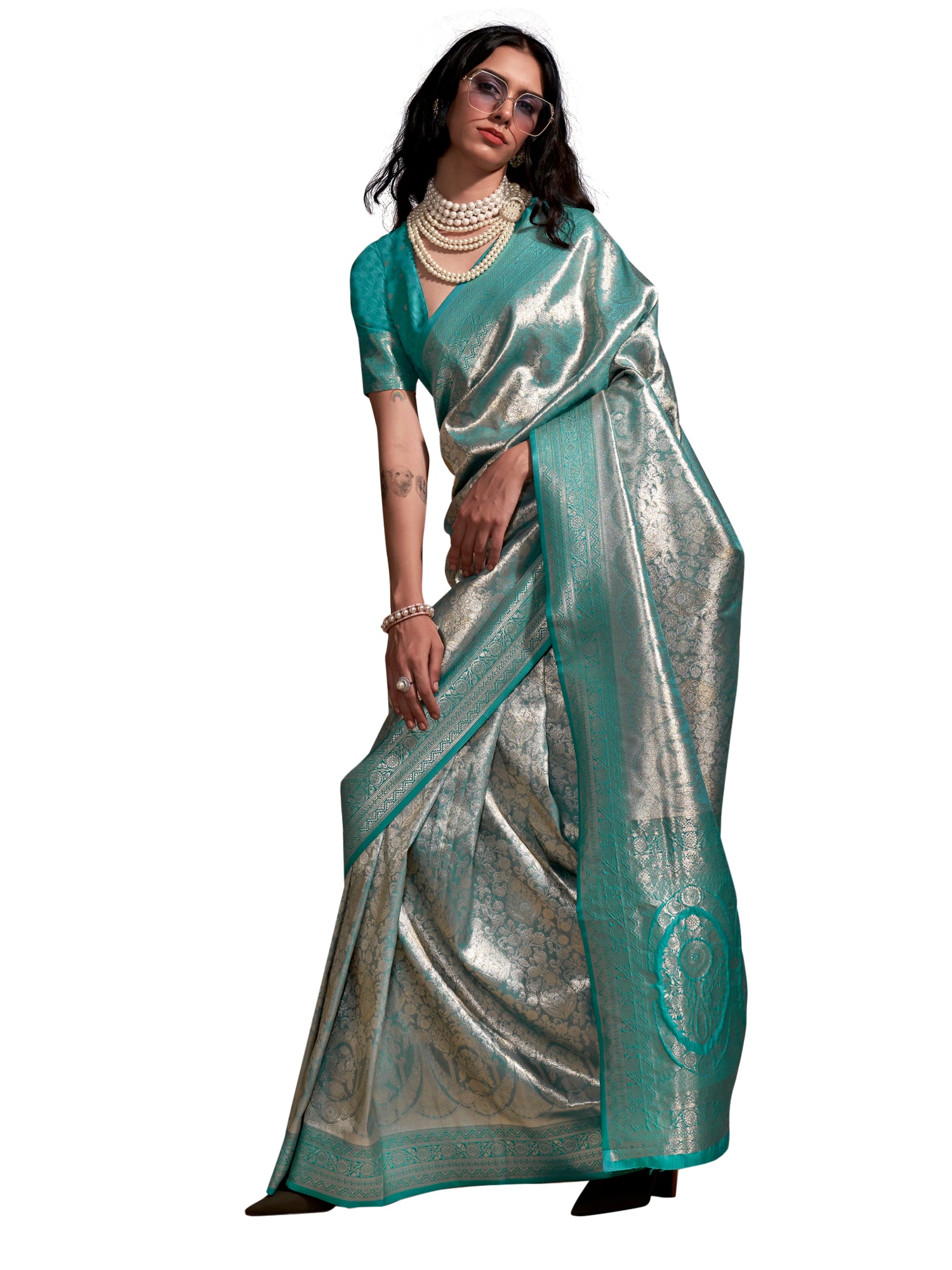 Kanjeevaram Silk Light Blue Woven Design Designer Saree With Blouse