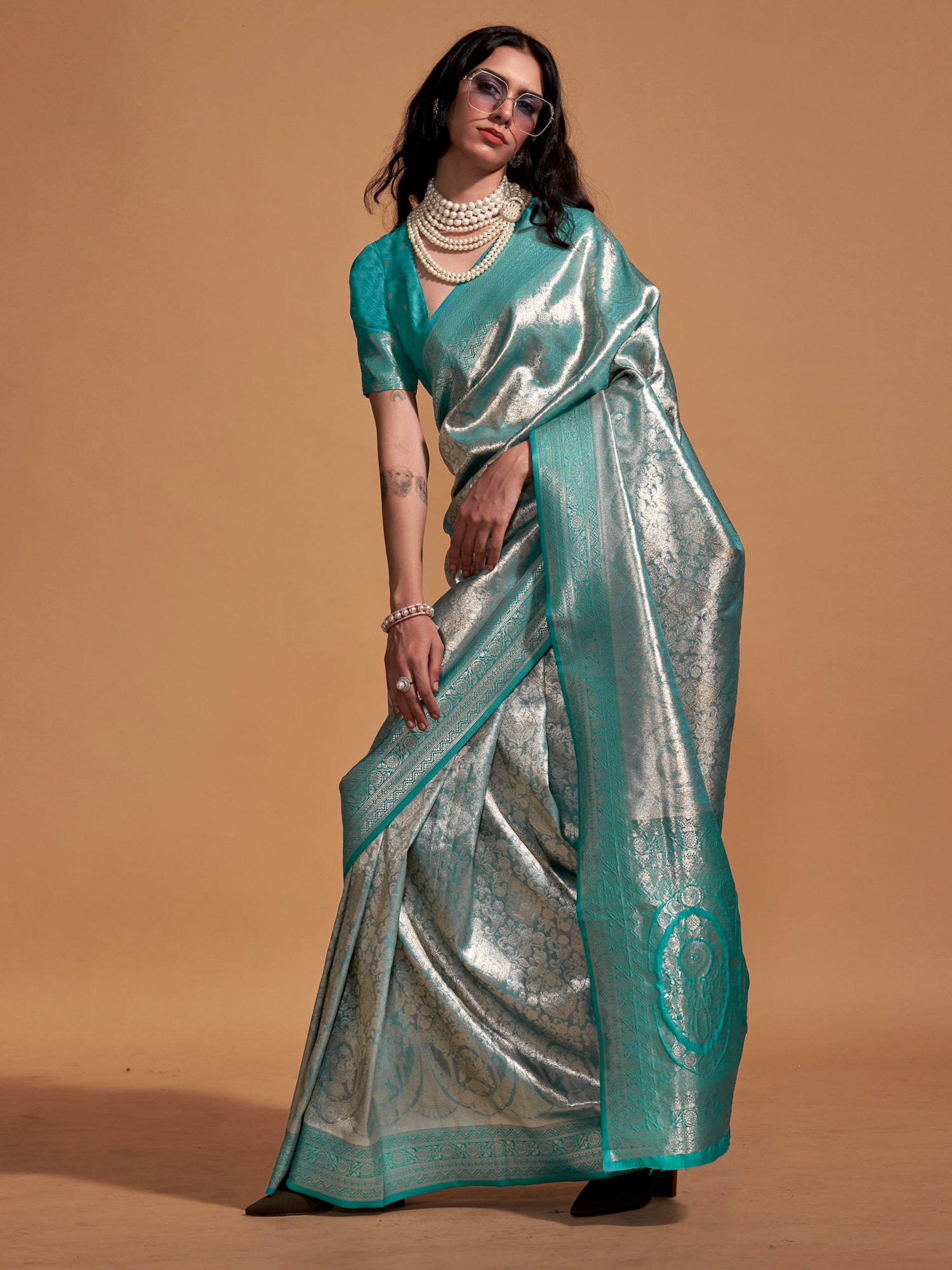 Kanjeevaram Silk Light Blue Woven Design Designer Saree With Blouse