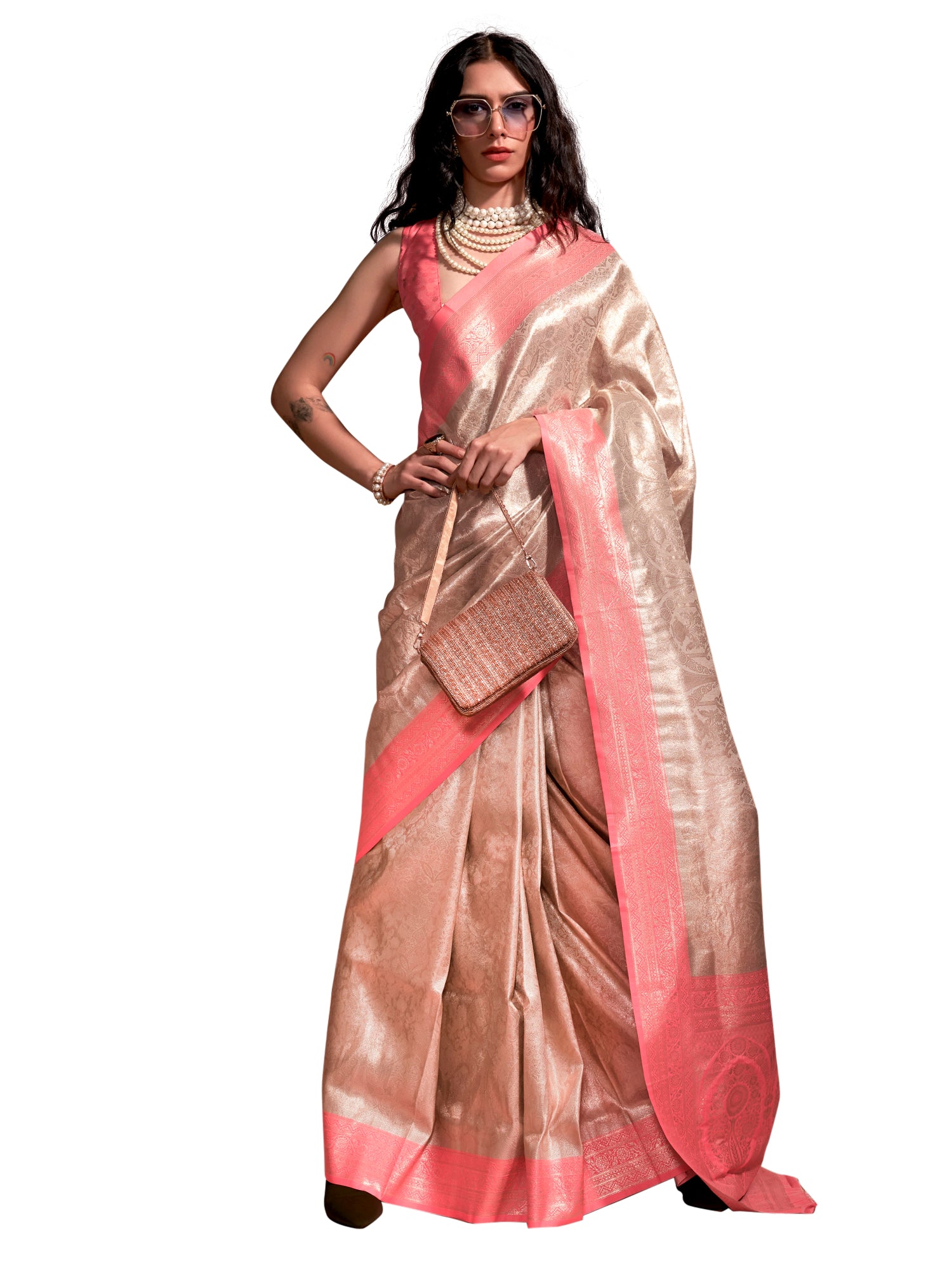 Kanjeevaram Silk Cream Woven Design Designer Saree With Blouse