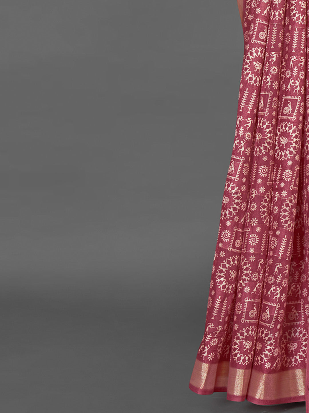 Silk Blend Rose Gold Printed Designer Saree With Blouse