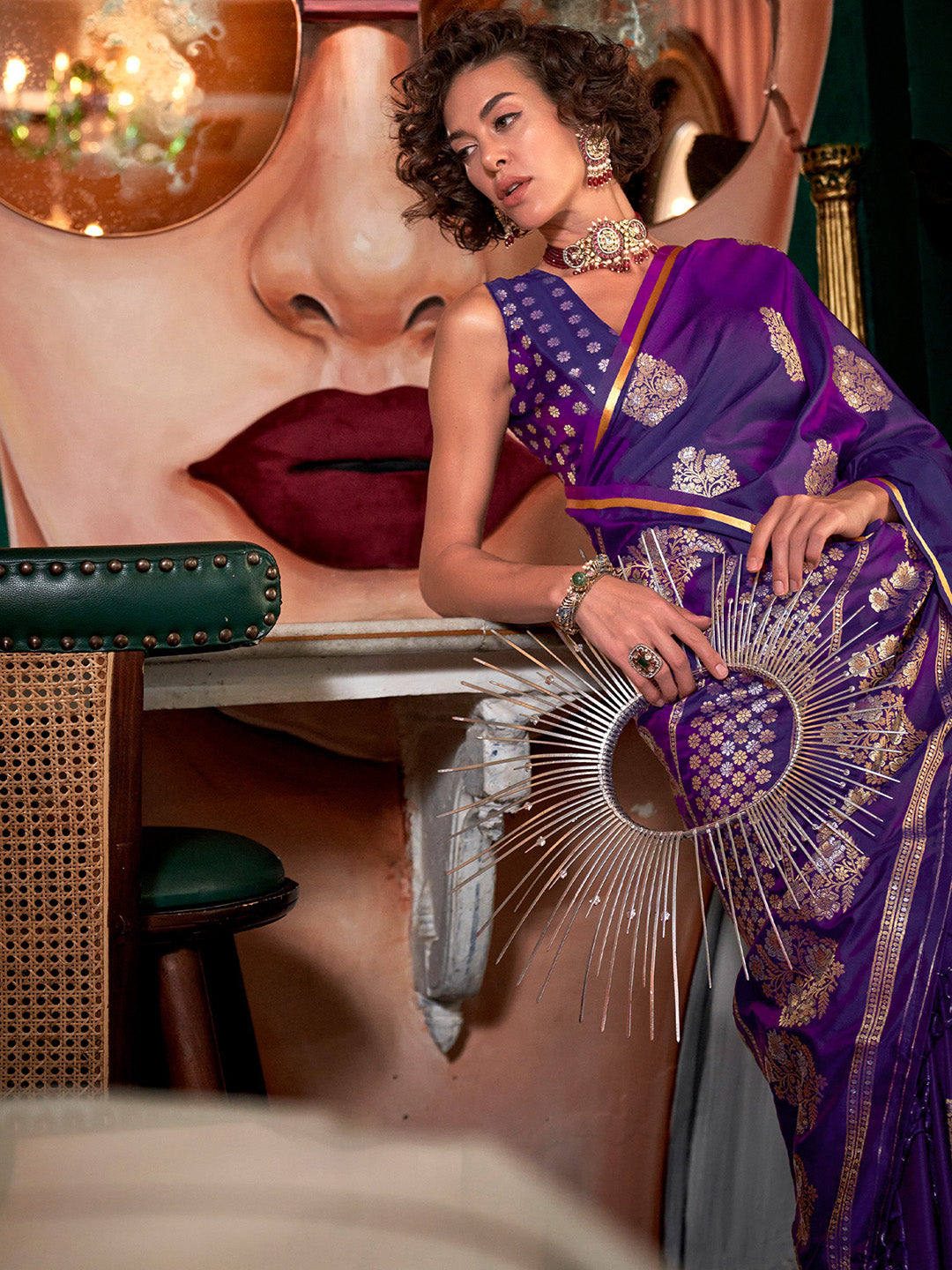 Satin Silk Purple Woven Design Designer Saree With Blouse