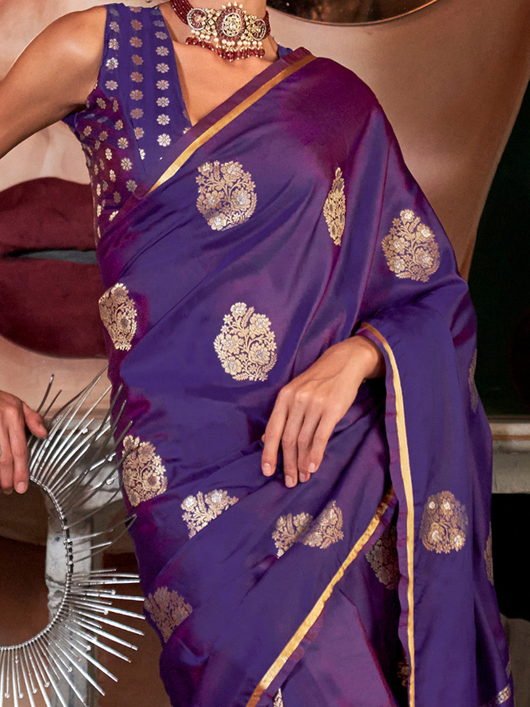 Satin Silk Purple Woven Design Designer Saree With Blouse